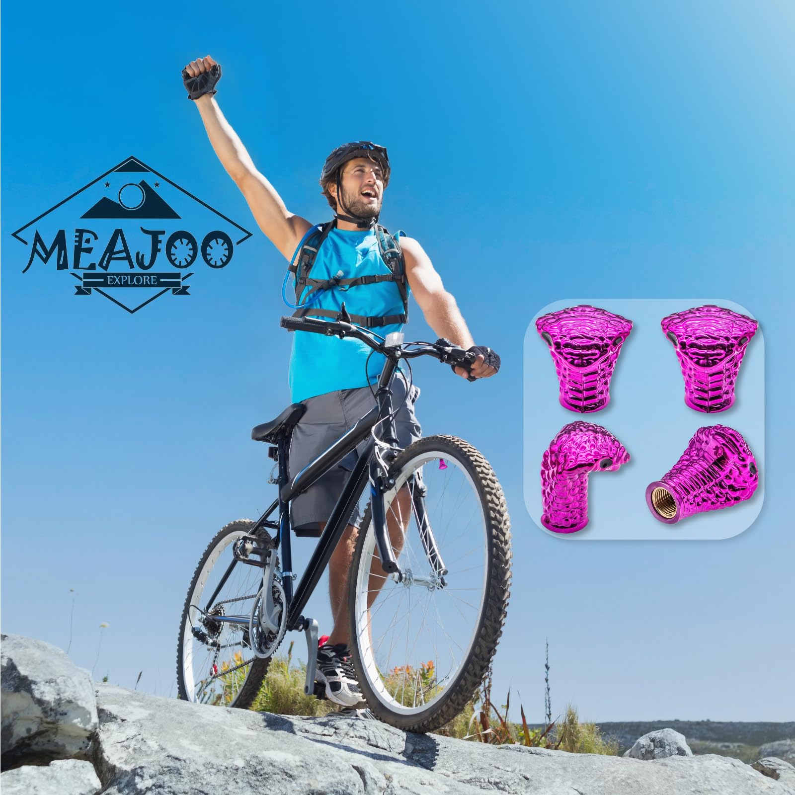 Meajoo 8Pcs Cobra Style Tire Valve Stem Caps, Snakehead Shape, Universal Copper Core Dustproof Tire Valve Stem Covers For Cars,