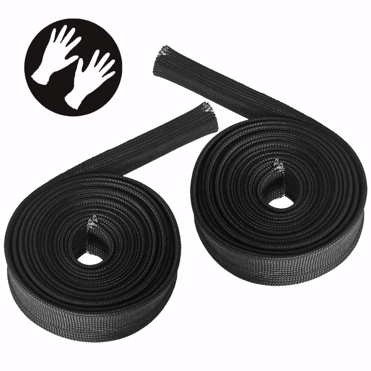 Zhubang Heat Hose Fiberglass Wrap Shield Sleeve 2 Pcs 10Ft-13Mm(1/2) Wire Fuel Line Heat Shield Roll High Temp Black Colour Adjustable For Car Wire Loom Cable Heat Shield Brake Line Cable Heat Shield
