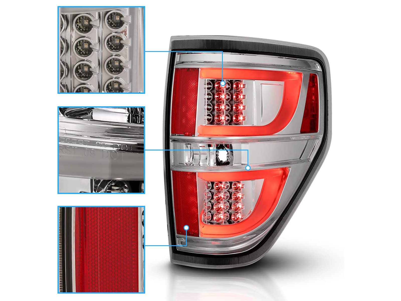 Amerilite Chrome Led Bar Replacement Brake Tail Lights Set For Ford F-150 - Passenger And Driver Side