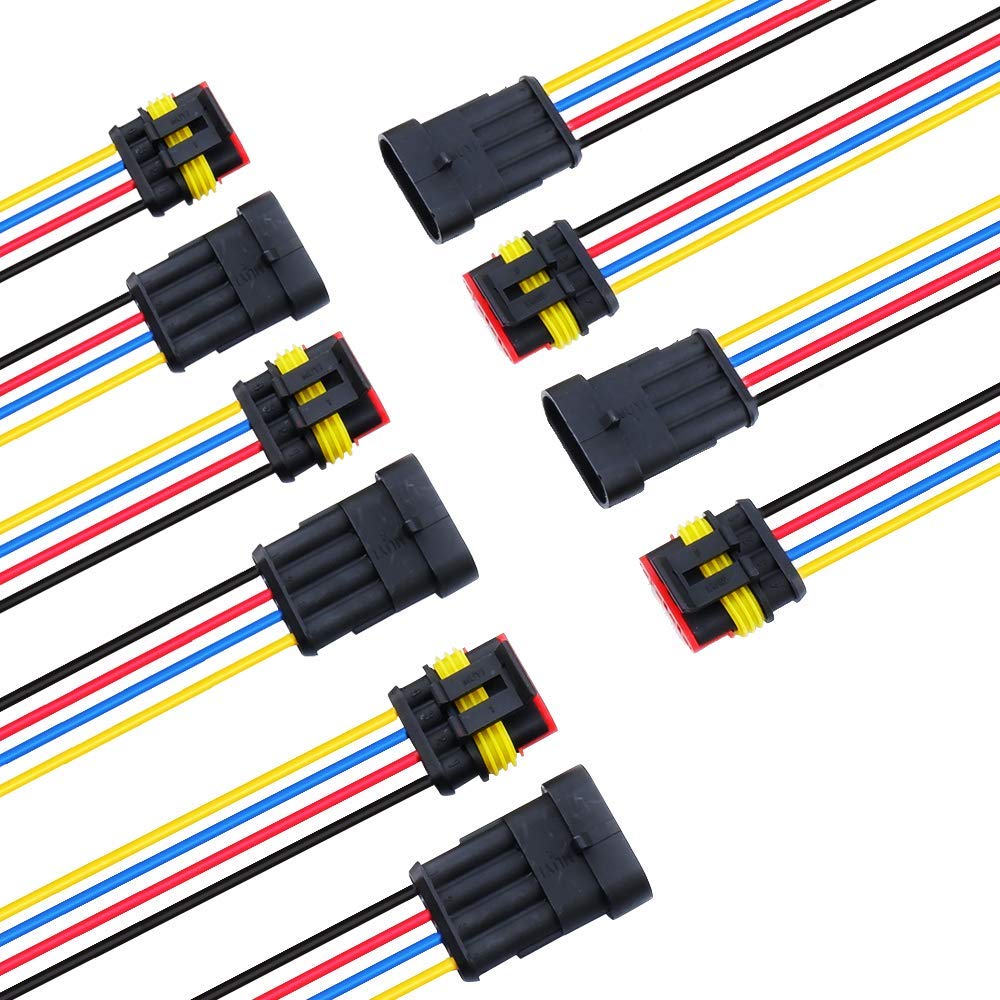 Muyi 5 Sets 4 Pin Wire Connector 18Awg Waterproof Electrical Connectors Kit With 10Cm Pigtail 1.5Mm Series Weatherpack Connectors (4 Pin)