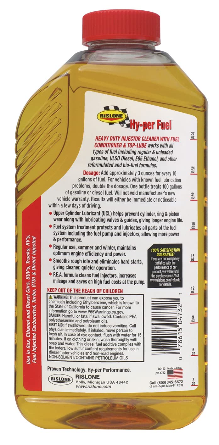 Rislone 4732-6Pk Fuel Injector Cleaner With Upper Cylinder Lubricant - 32 Oz., (Pack Of 6)