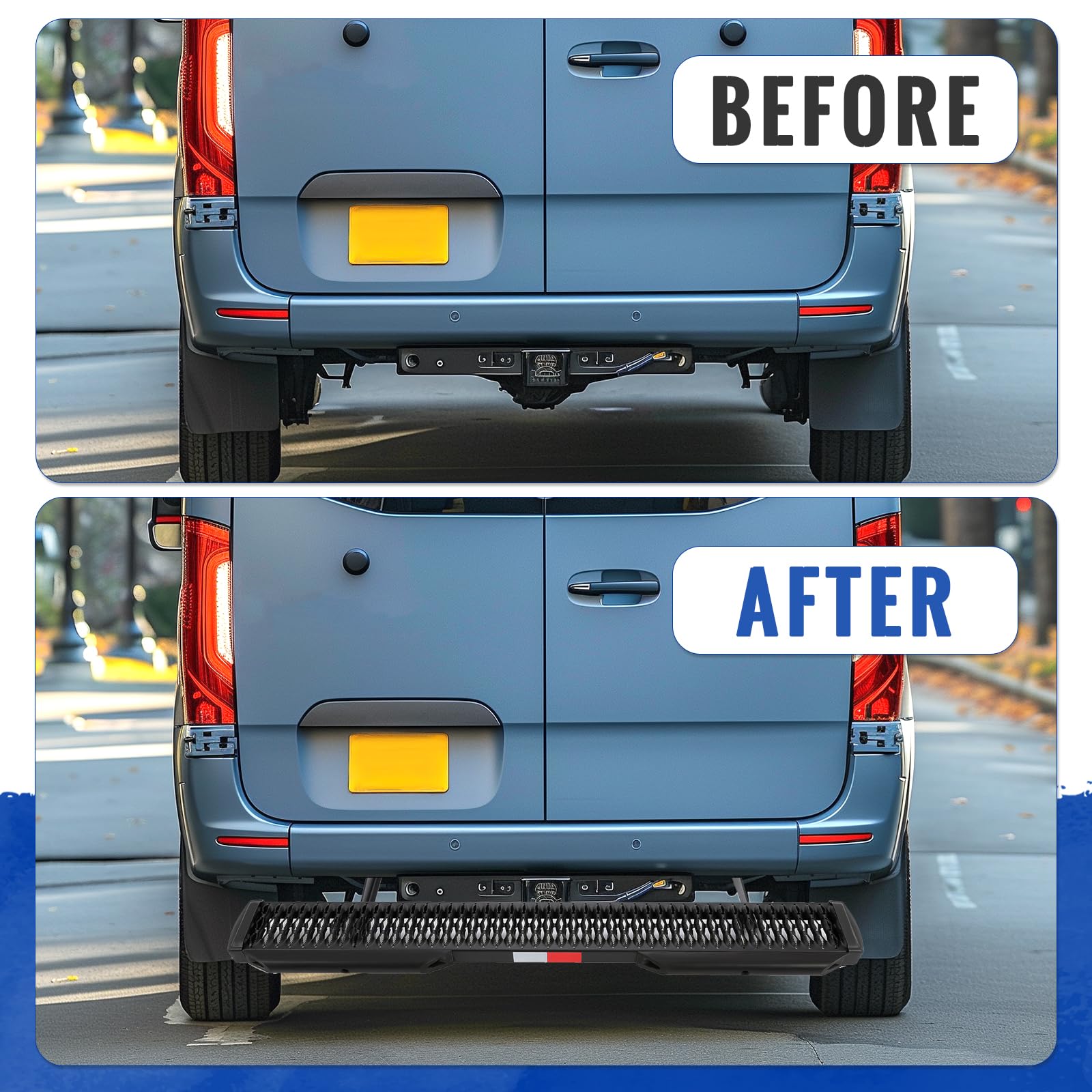 HECASA 7'' Rear Step Compatible with 2007-2023 Mercedes-Benz Sprinter 1500 2500 3500 3500XD 4500 W/Bumpers Black Powder Coated S