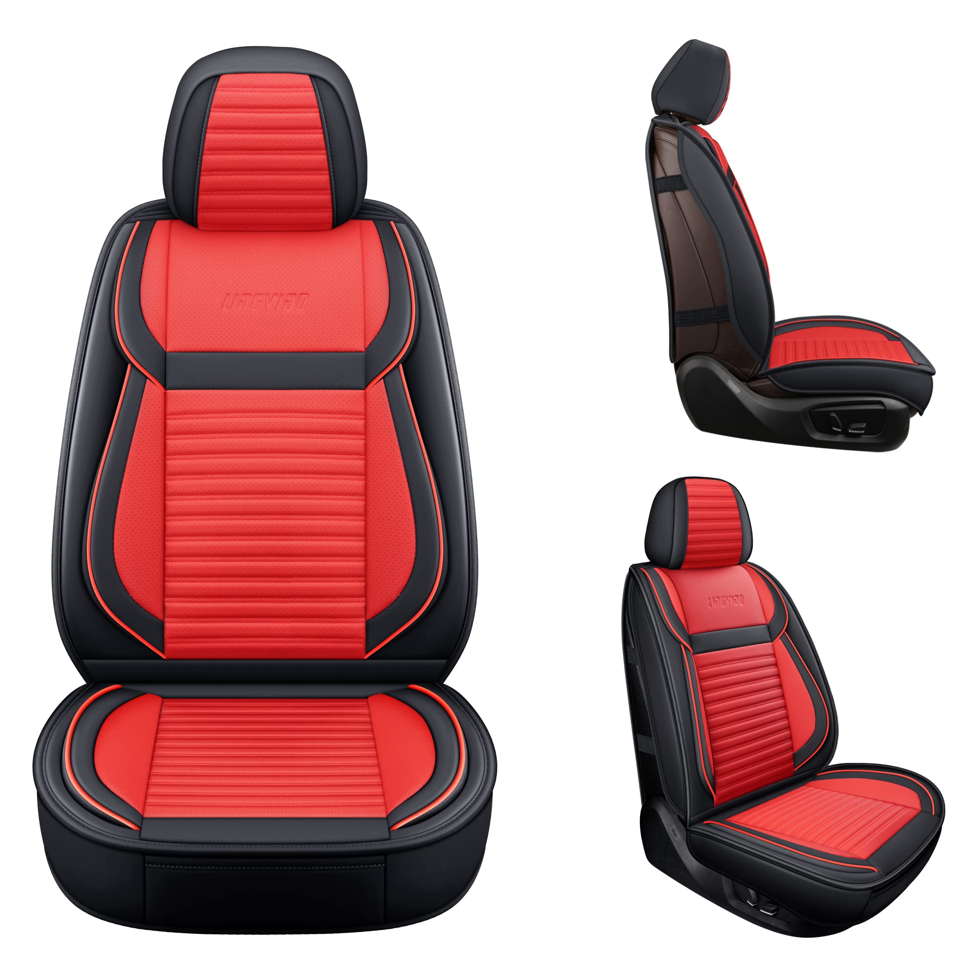 Lingvido Leather Car Seat Covers, Breathable Faux Leather, Universal Anti-Slip Full Seat Cover For Cars Suv Truck Sedan (Red+Bla