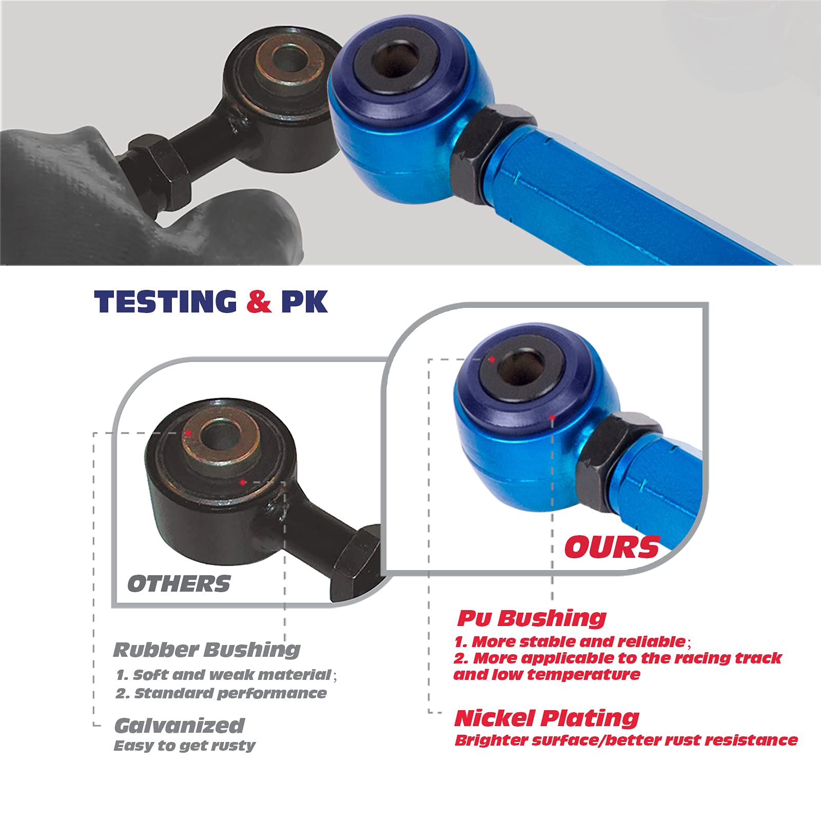 KSP PERFORMANCE Adjustable Rear Camber Arms for 350Z 370Z G35 G37 - Carbon Steel, Blue, -2° to +2° Camber, Model 720059SNS