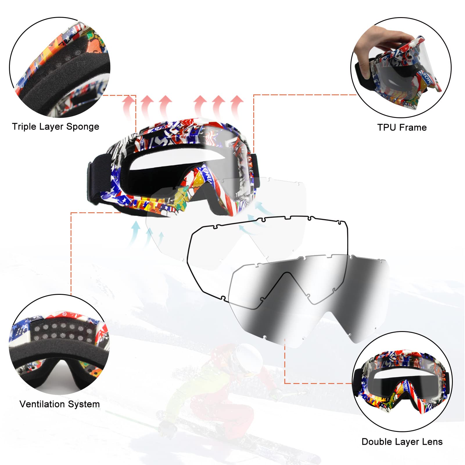 Zukmi Dirtbike Goggles For Men Motocross Helmet Gogges For Adults Atv Goggles Mx Off Goggles For Motorcycle Racing Riding