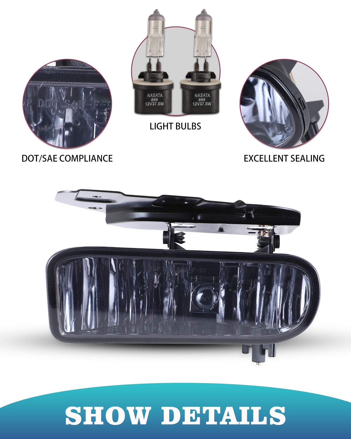 AUTOWIKI Fog Lights For 2002-2006 Cadillac Escalade, 2003-2005 Cadillac Escalade ESV OEM Replacement Fog Lamps 2PCS With Smoke L