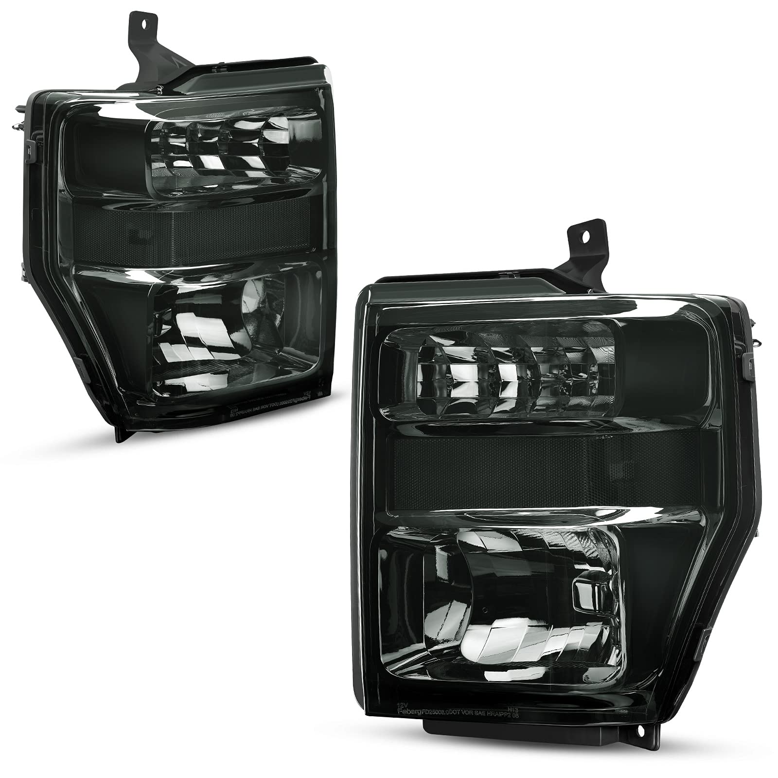 Autosaver88 Headlight Assembly Compatible With 2008-2010 Ford F250 F350 F450 Super Duty Headlamp Chrome Housing Smoke Lens