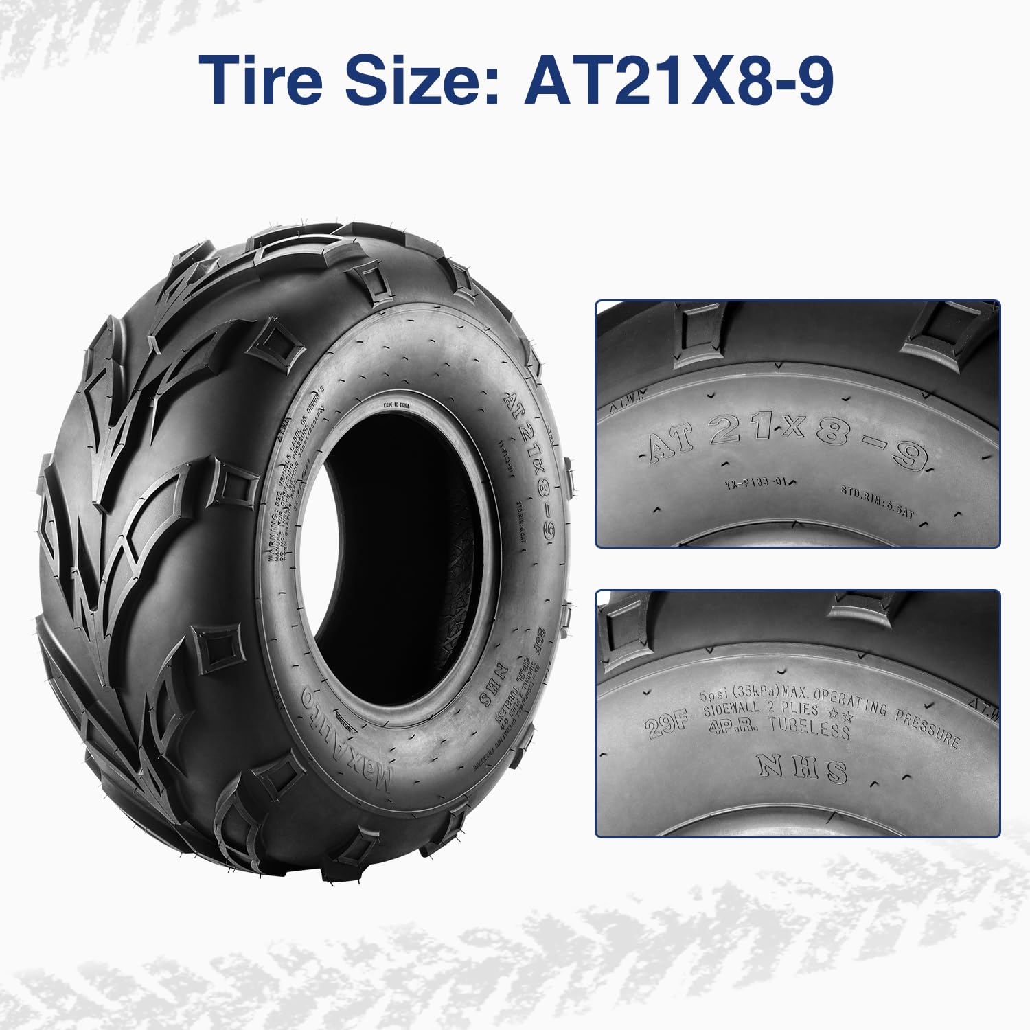 Maxauto 21X8-9 Atv Tires At21X8X9 Sport Quad Tires,4 Pr Tubeless All Terrain Utv Tubeless Tire, 2 Pack