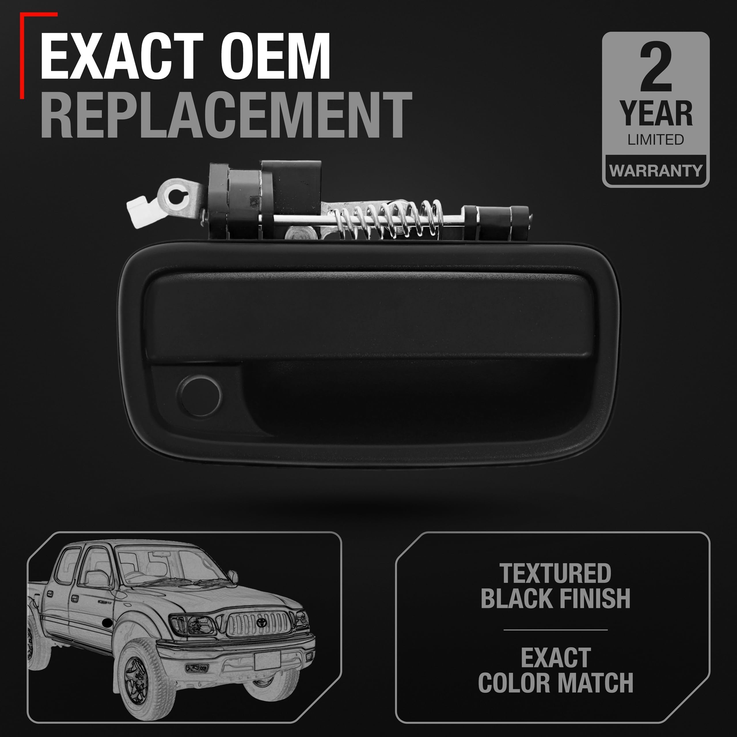 Exterior Front Passenger Door Handle Replacement - Compatible With 1995-2004 Toyota Tacoma - Textured Black With Keyhole - Oem 6