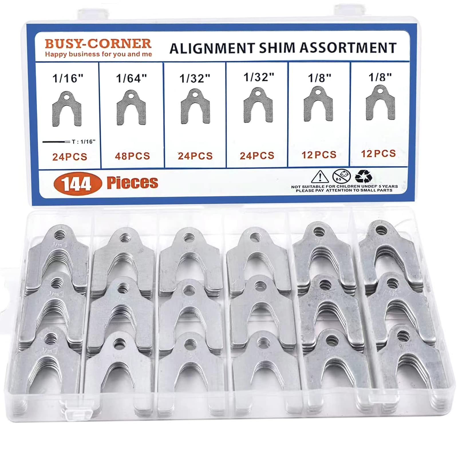 Auto Alignment Body Shims Assortment Kit 1/16'' 1/64'' 1/32'' 1/8'' (144 Pieces) Busy-Corner