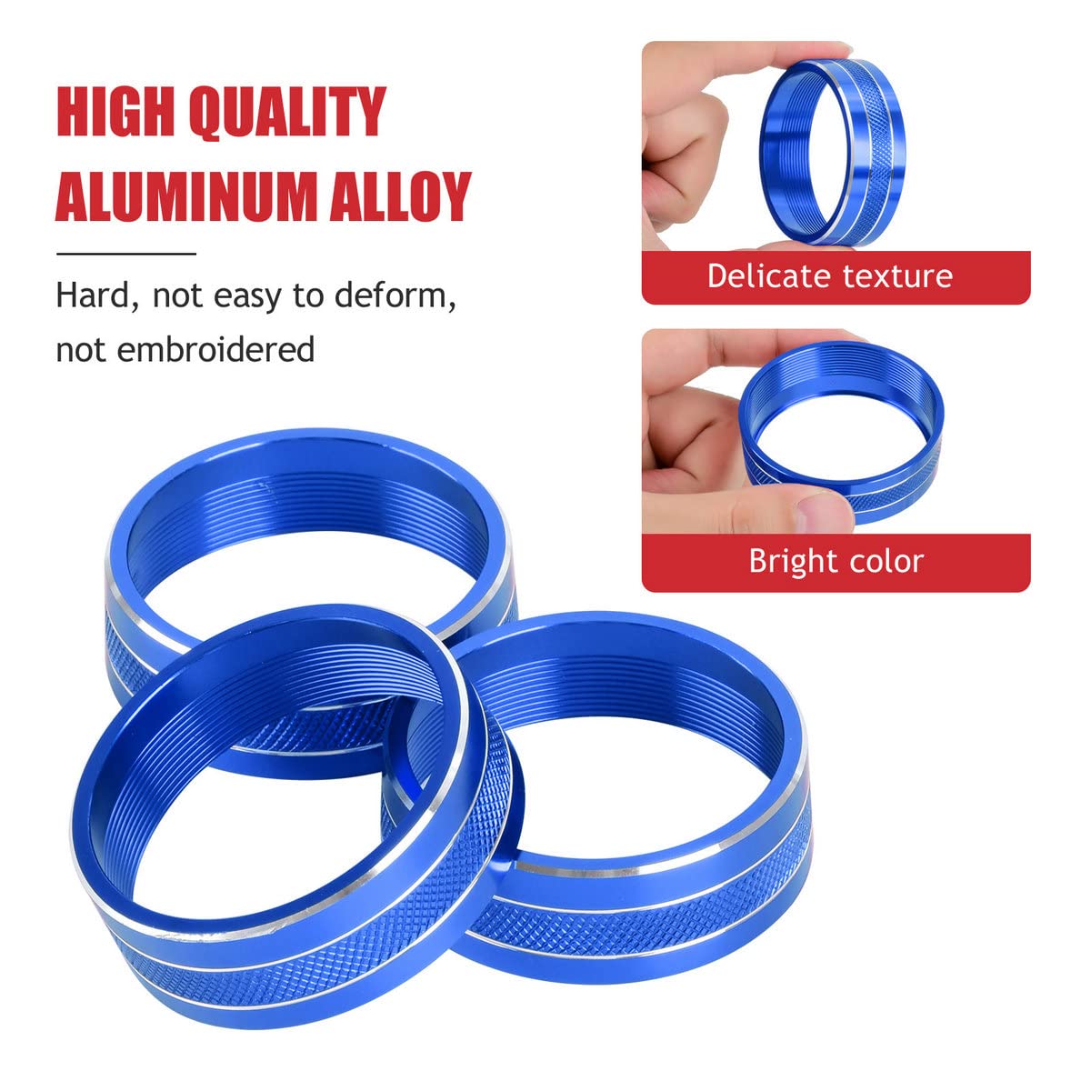 Ebaifun Blue Auto Air Conditioner Ac Climate Control Knob Button Cover Twist Switch Decal Trim Aluminum Ring Accessories Compati