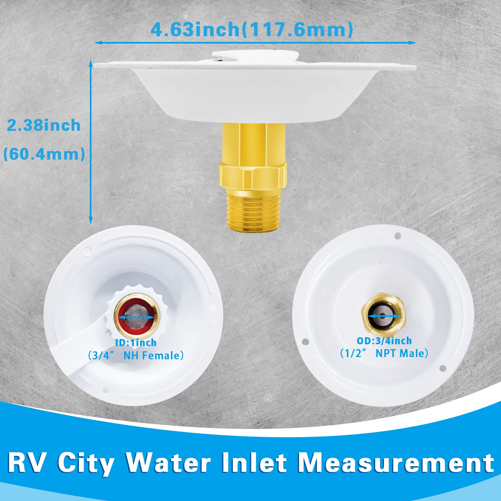 Rv City Water Inlet With Check Valve, Rv Water Fill Inlet Connection With 3/4 Nh Female To 1/2 Npt Male Lead-Free Brass City Water Inlet Flange For Rv, Rv Water Inlet Replacement