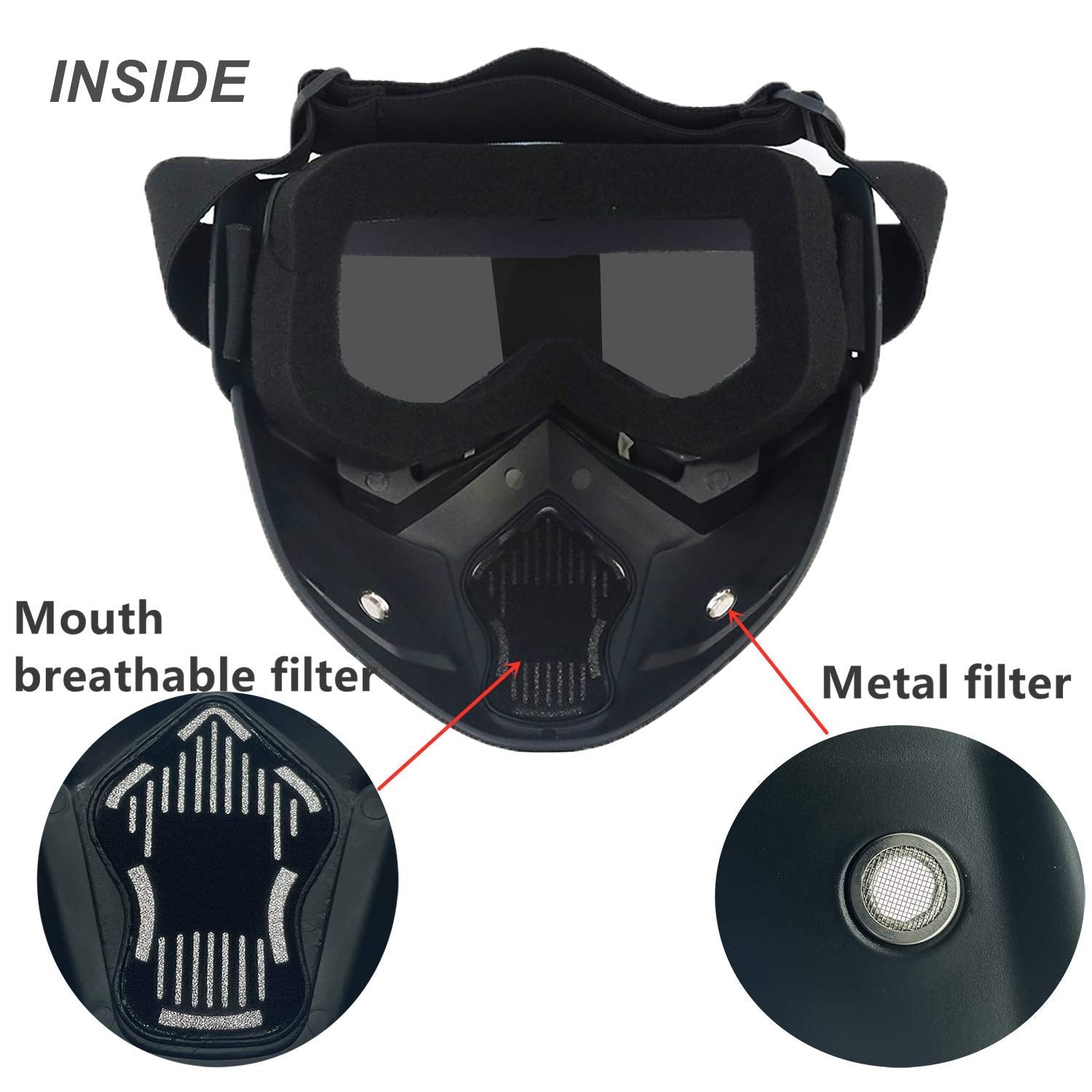 Ljdj Motorcycle Goggles With Removable Face Mask - Dirt Bike Atv Motocross Eyewear Anti-Uv Adjustable Riding Offroad Cycling Mot