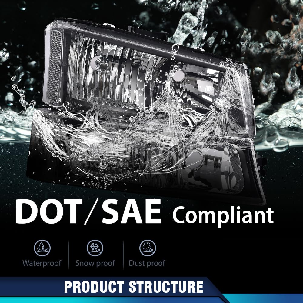 Pit66 Headlights Assembly, Compatible With 2003-2006 Chevy Silverado 1500 2500 3500 Hd Models/2003-2006 Avalanche 1500 2500(Fit