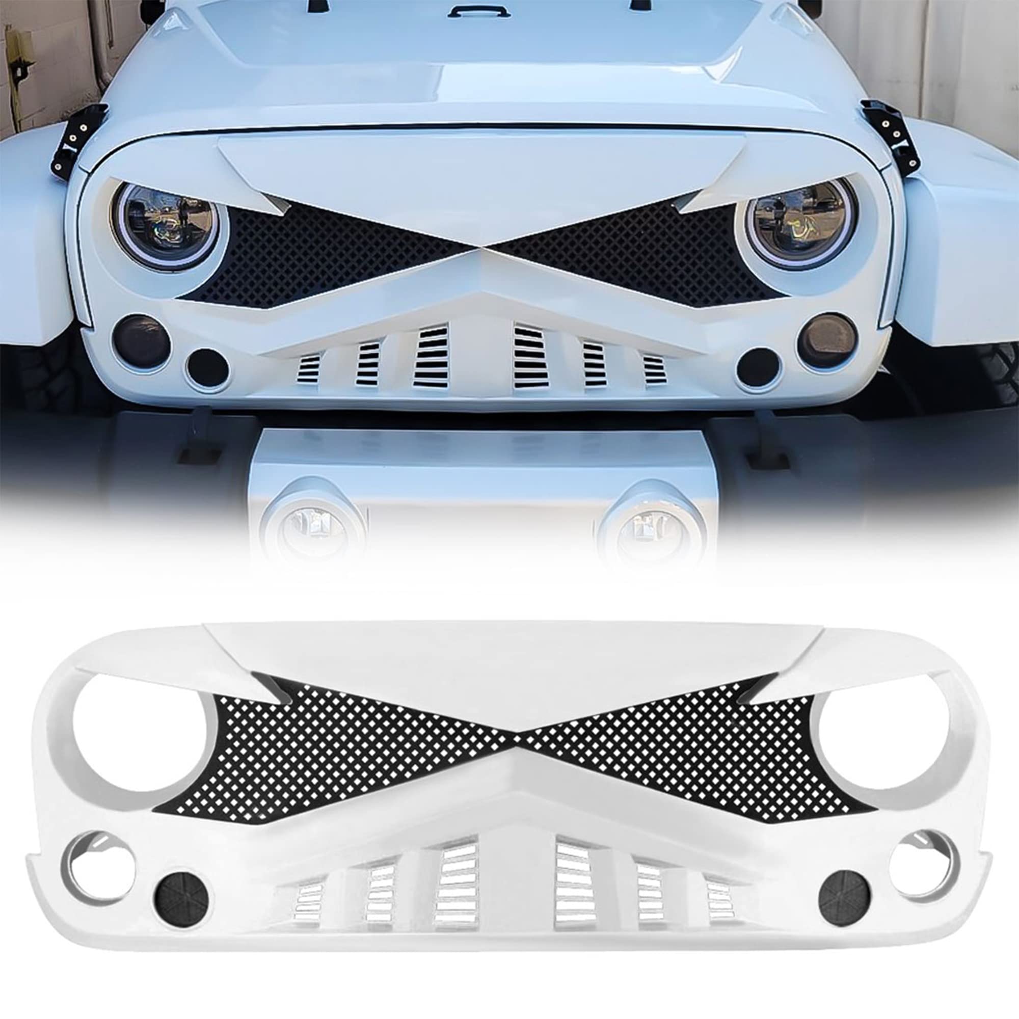 American Modified Front Hawke Grill For 07-18 Jeep Wrangler Jk/Jku Rubicon Sahara Sport (White)