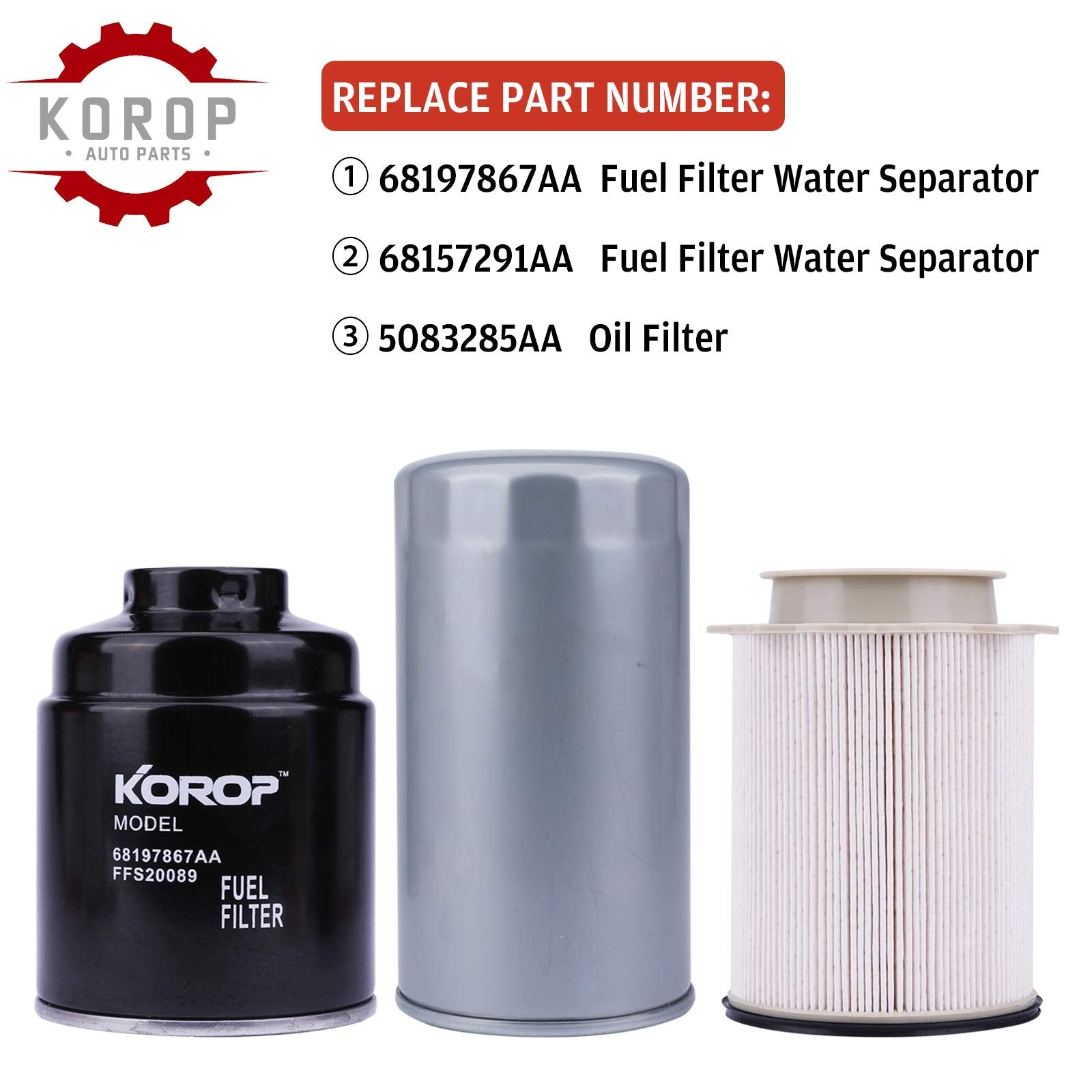 Fuel Filter Water Separator and Oil Filter Set Fits for Dodge Ram 6.7L Cummins Diesel 2013-2018 2500 3500 4500 5500 Replaces# 68