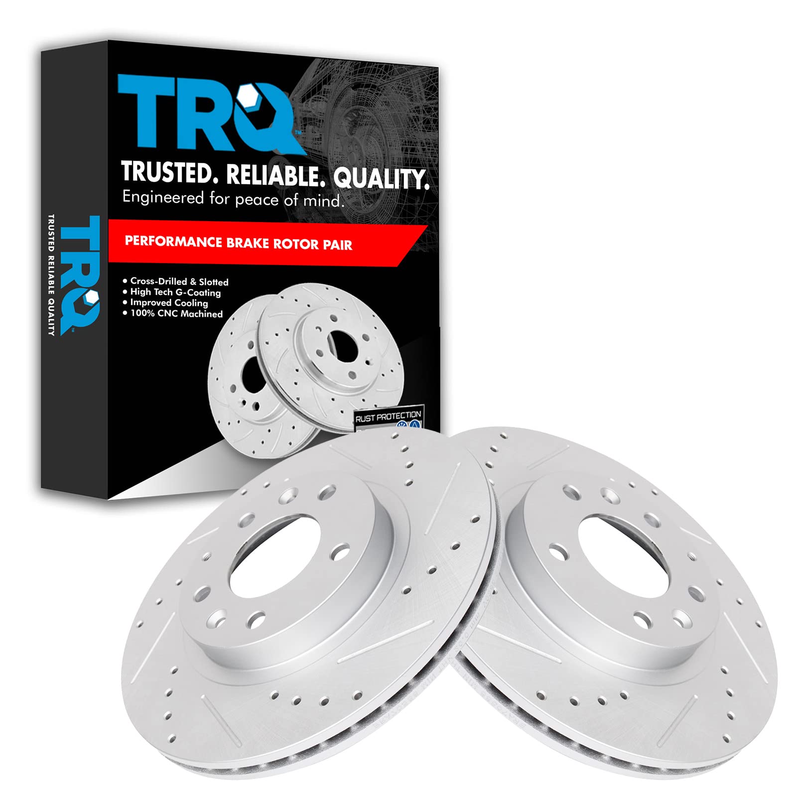 Trq Front Performance Brake Rotors Set Premium G-Coated Cross Drilled & Slotted Compatible With 2006-2015 Mazda Mx-5 Miata