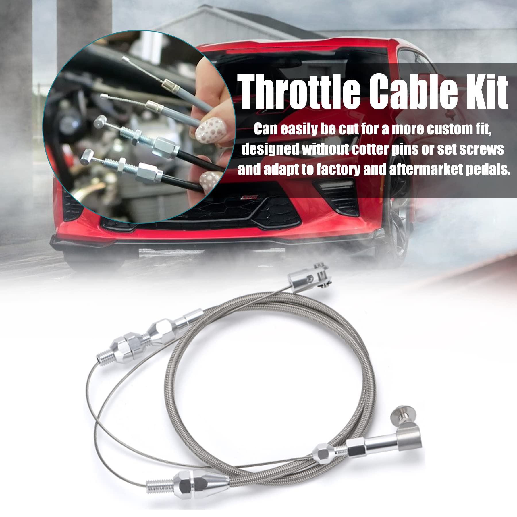 Oraevy 24'' Hi-Tech Universal Throttle Cable Braided Stainless Steel Throttle Cable Kit