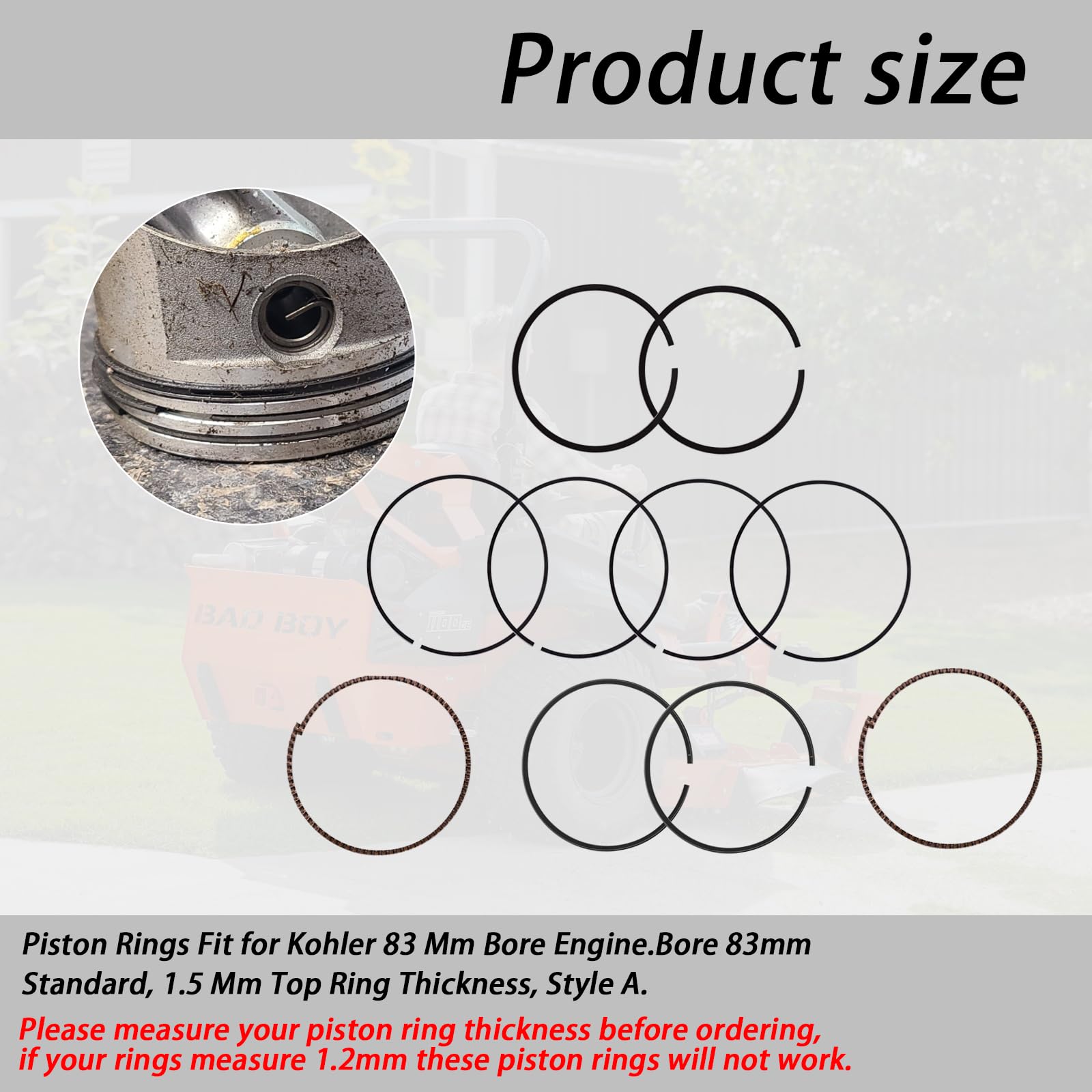 2 Sets of Piston Rings(24-108-05, 24-108-14, 24-108-14-S) Compatible with Kohler Engines 725CC & 747CC Ch25, Ch26, Ch730, Ch735,