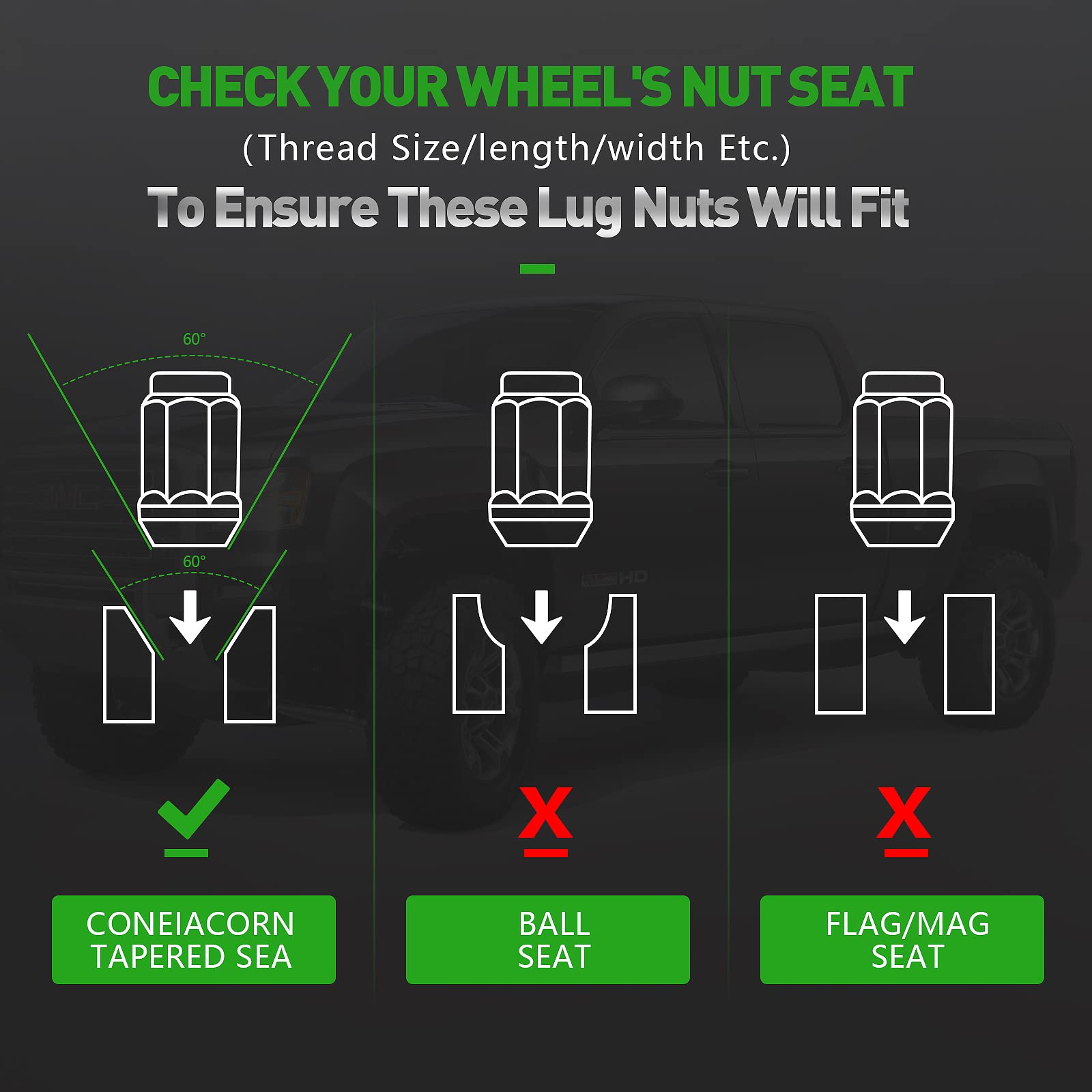 Scitoo 32Pcs+2Keys Black Wheel Lug Nuts Spline Closed End Socket Thread 9/16'' Lug Nut For Dodge