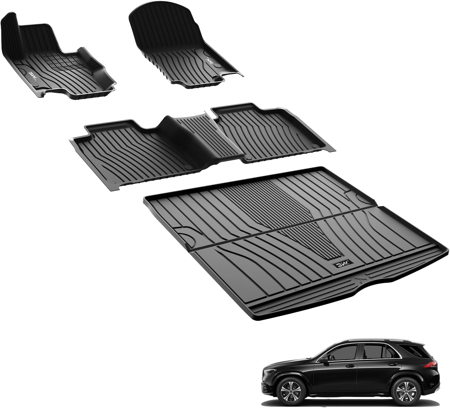 3W Floor Mats & Cargo Liner For Benz Gle 2020-2025, Tpe All Weather Custom Fit Floor Liner & Trunk Mats 1St &2Nd Rows Car Mats &