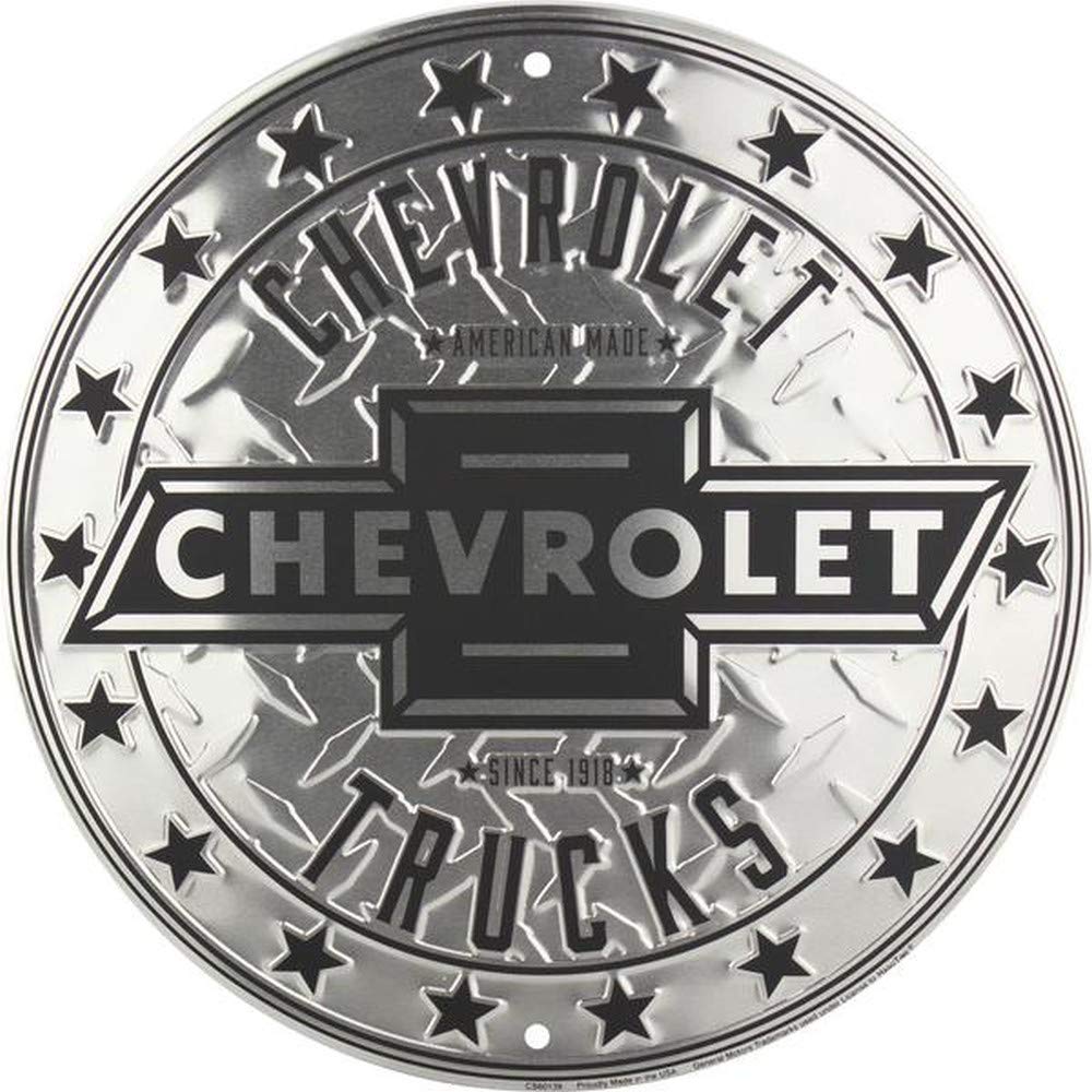 Hangtime Chevy Truck Diamond Embossed Circle Sign 12 Inches In Diameter
