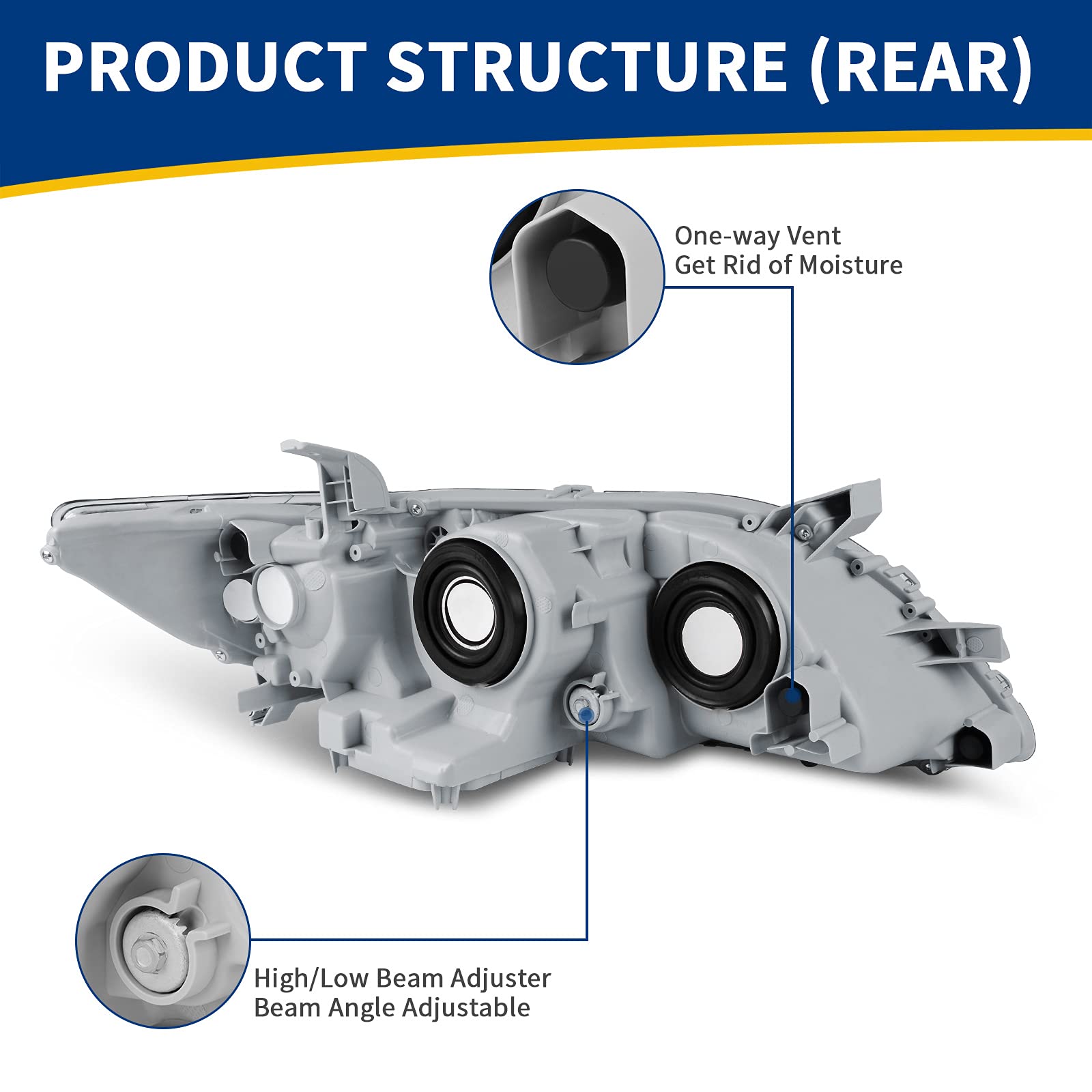 Autosaver88 Projector Headlight Assembly Compatible With 2007-2009 Camry Exclude Hybird Black Housing Amber Reflector Clear Lens