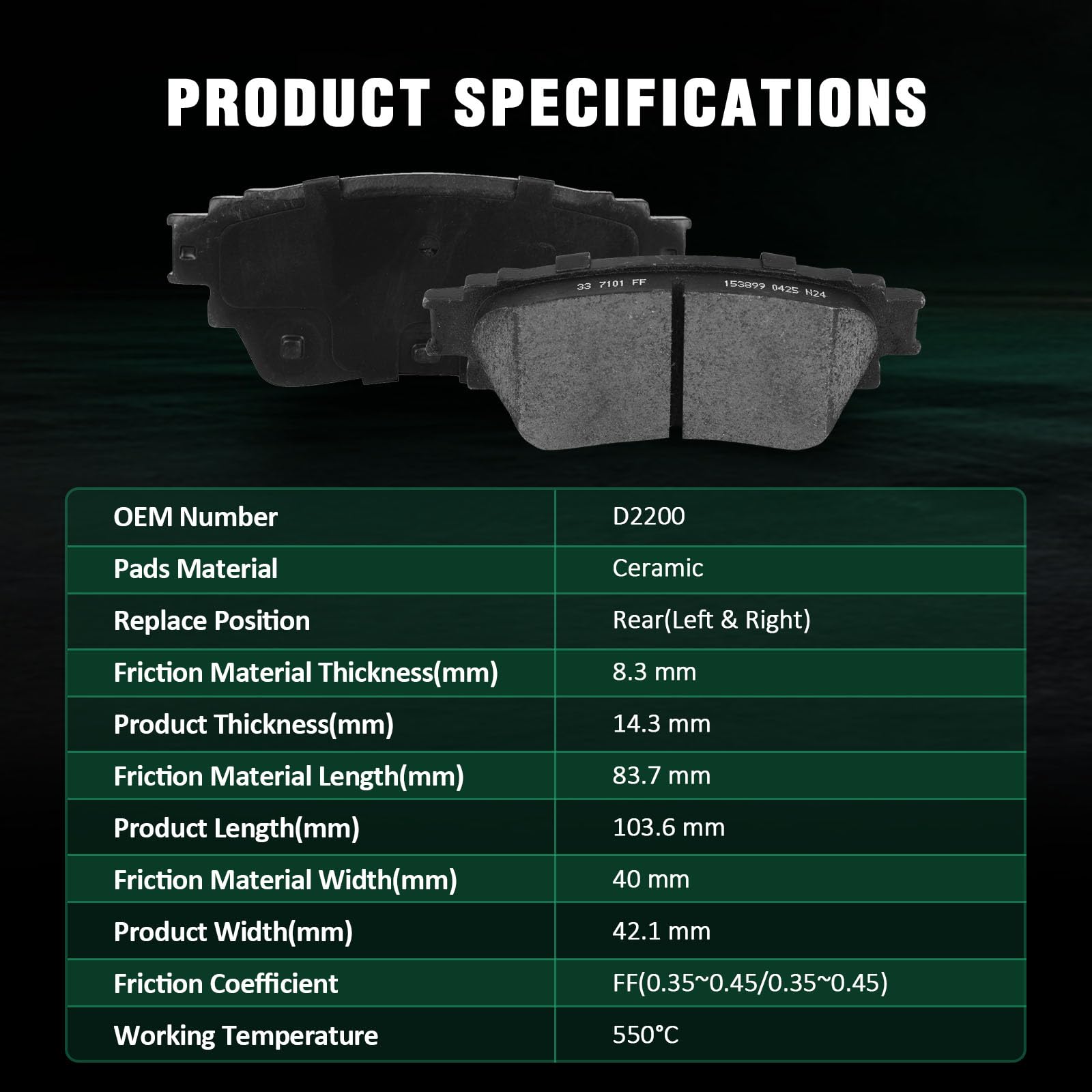 Automuto 8Pcs Front & Rear Ceramic/Semi-Metallic Disc Brake Pads Set D1650 D2200 For Nissan Altima 2019-2022