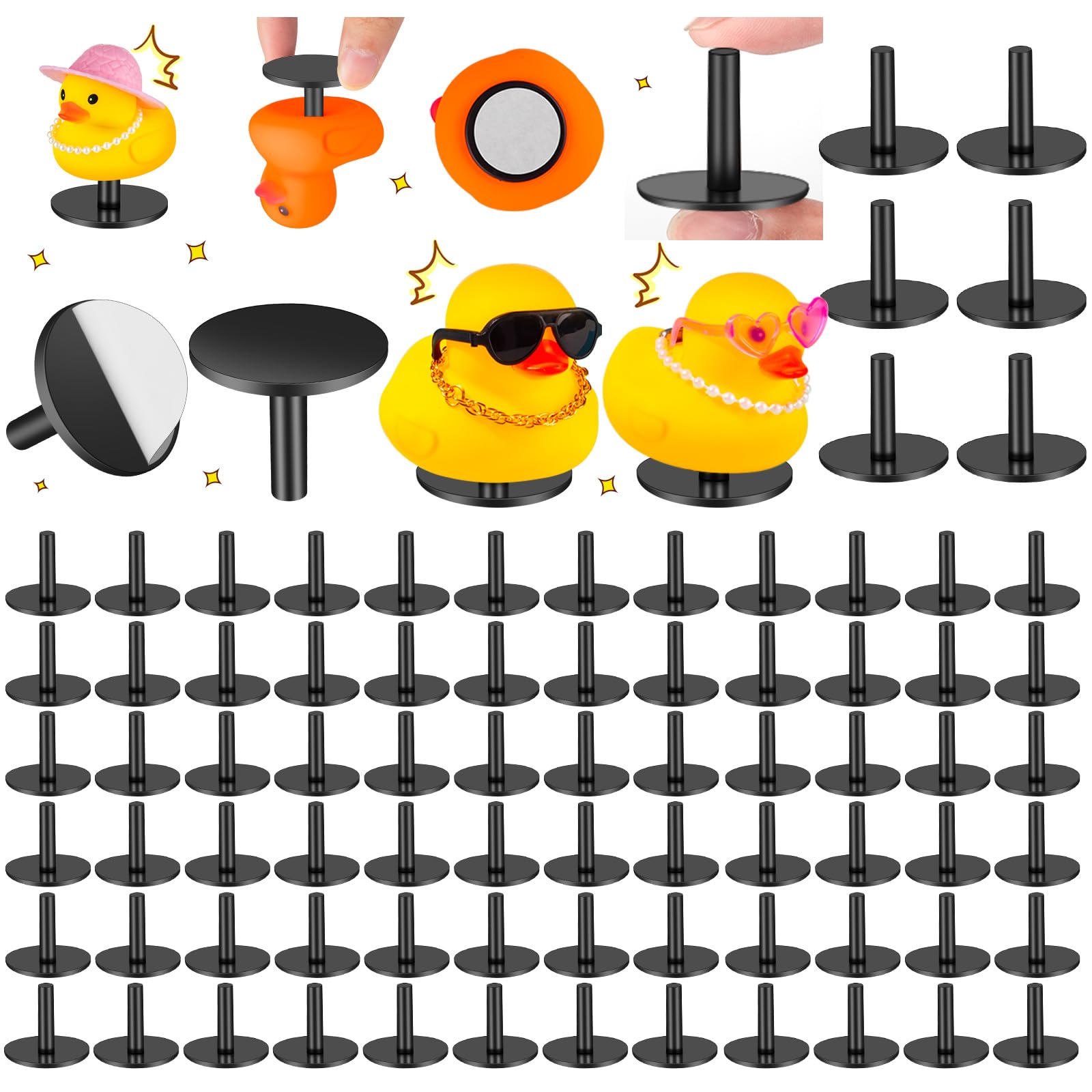 100 Pcs Duck Holder For Dash, Black Duck Mount Plugs For Car Dashboard, Rubber Duck Mount For Car Lover Baby Bath Toys (Excludin