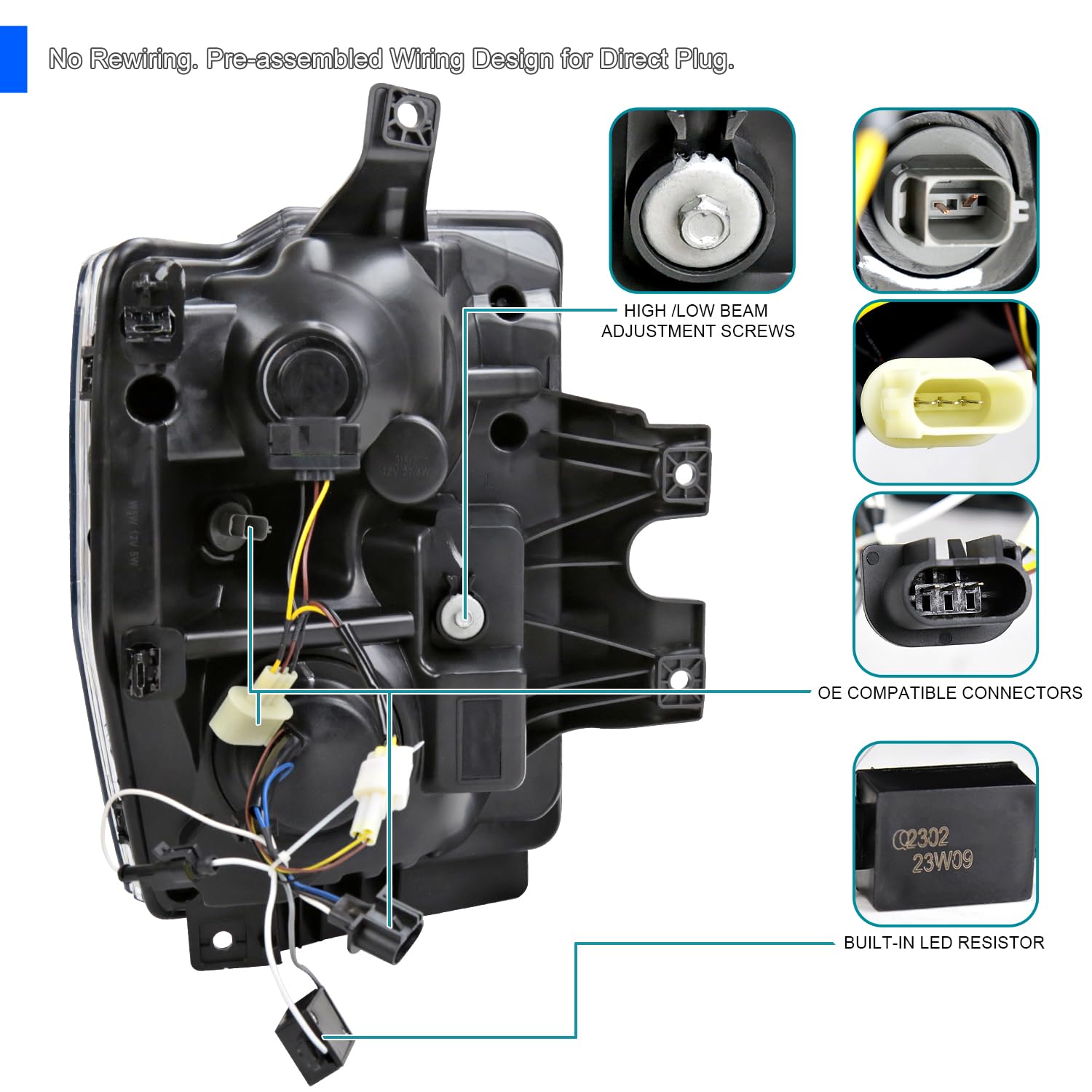 Spec-D Tuning Black Projector Headlights with Sequential LED Turn Signal Light Strips Compatible with 2008-2010 Ford F-250, F-35