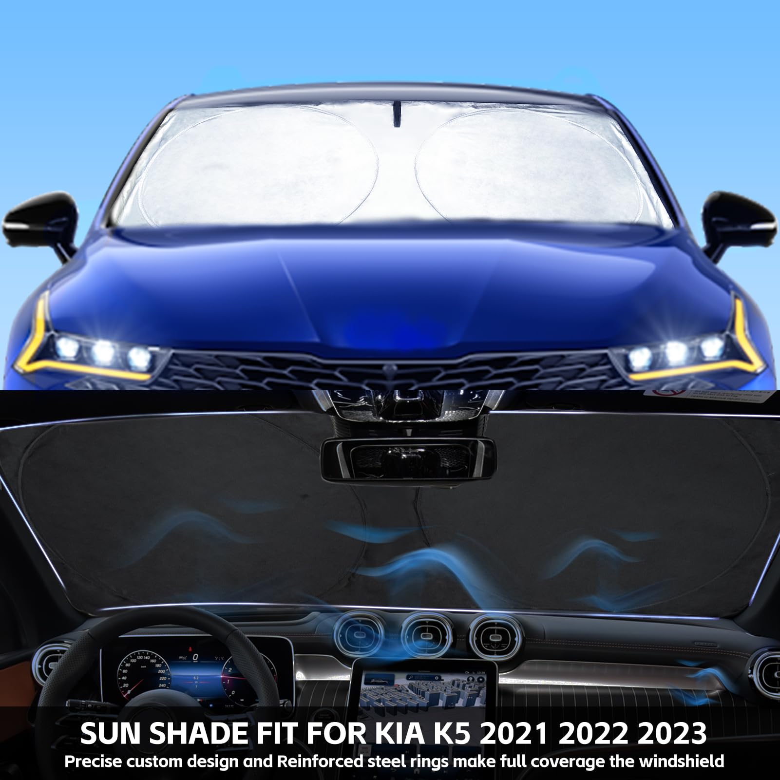 Insauto For K5 Windshield Sun Shade Window Sunshade For Kia K5 2021 2022 2023 2024 Windshield Cover Foldable Car Front Sun Visor