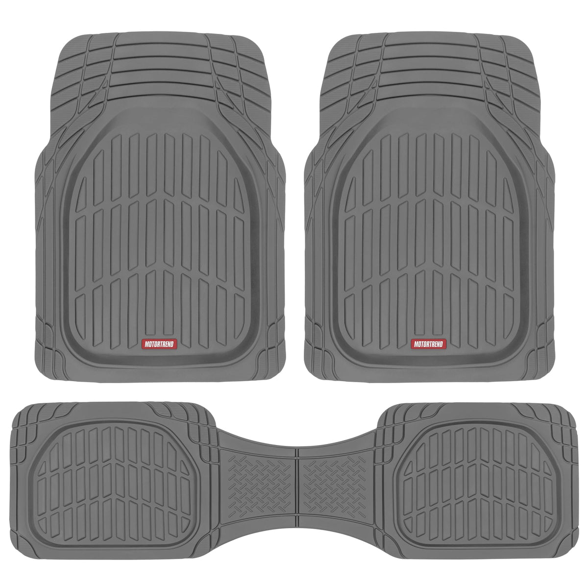 Motor Trend FlexTough Floor Mats for Cars, Gray Deep Dish All-Weather Mats, Waterproof Trim-To Fit Automotive Floor Mats for Tru