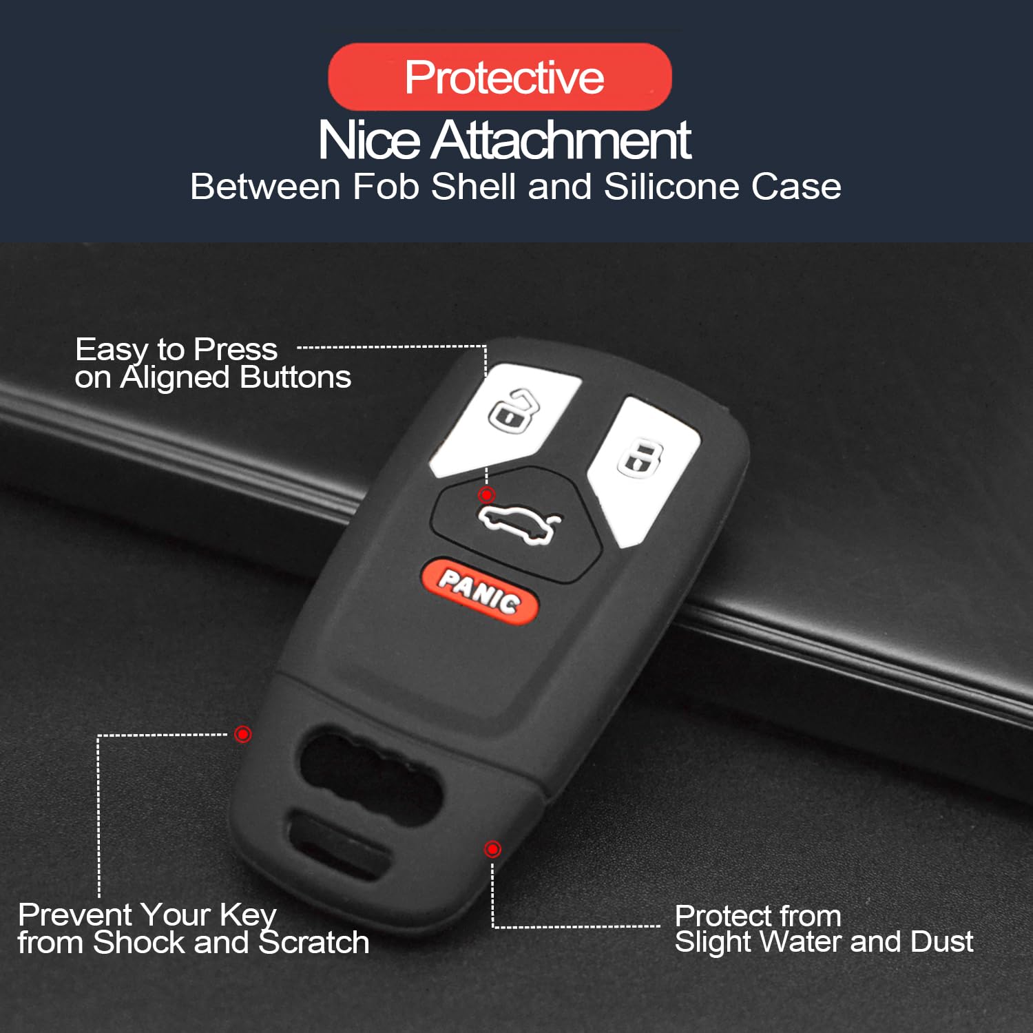 Infipar 2Pcs Fit For Audi A4 A5 A6 A7 A8 Q5 Q7 R8 Rs7 S4 S5 S6 S7 S8 Sq5 Tt Allroad Quattro Sportback Key Fob Cover Case Key Chain Protector Keyless Remote Holder