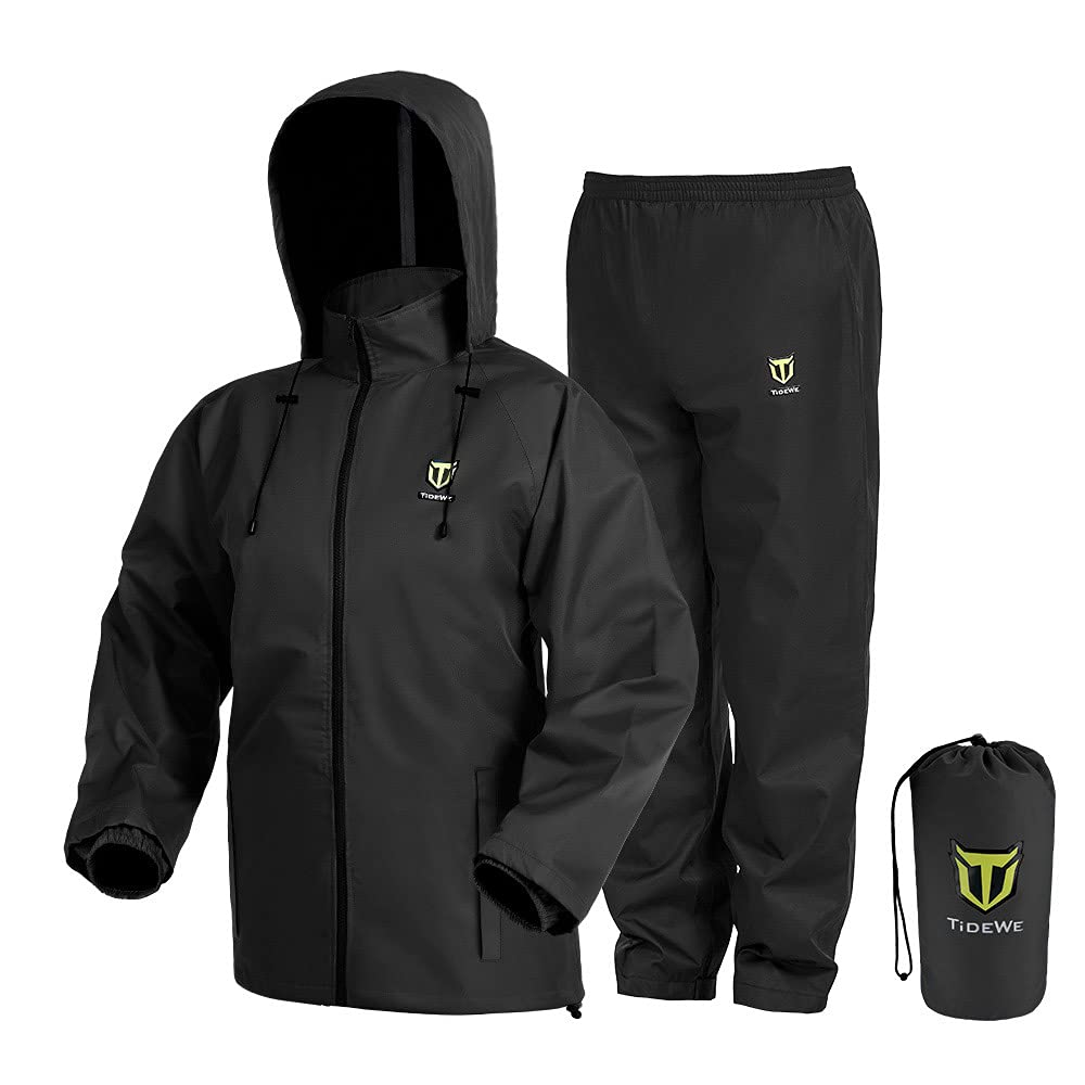 Tidewe Rain Suit, Waterproof Breathable Lightweight Rainwear (Black Size L)