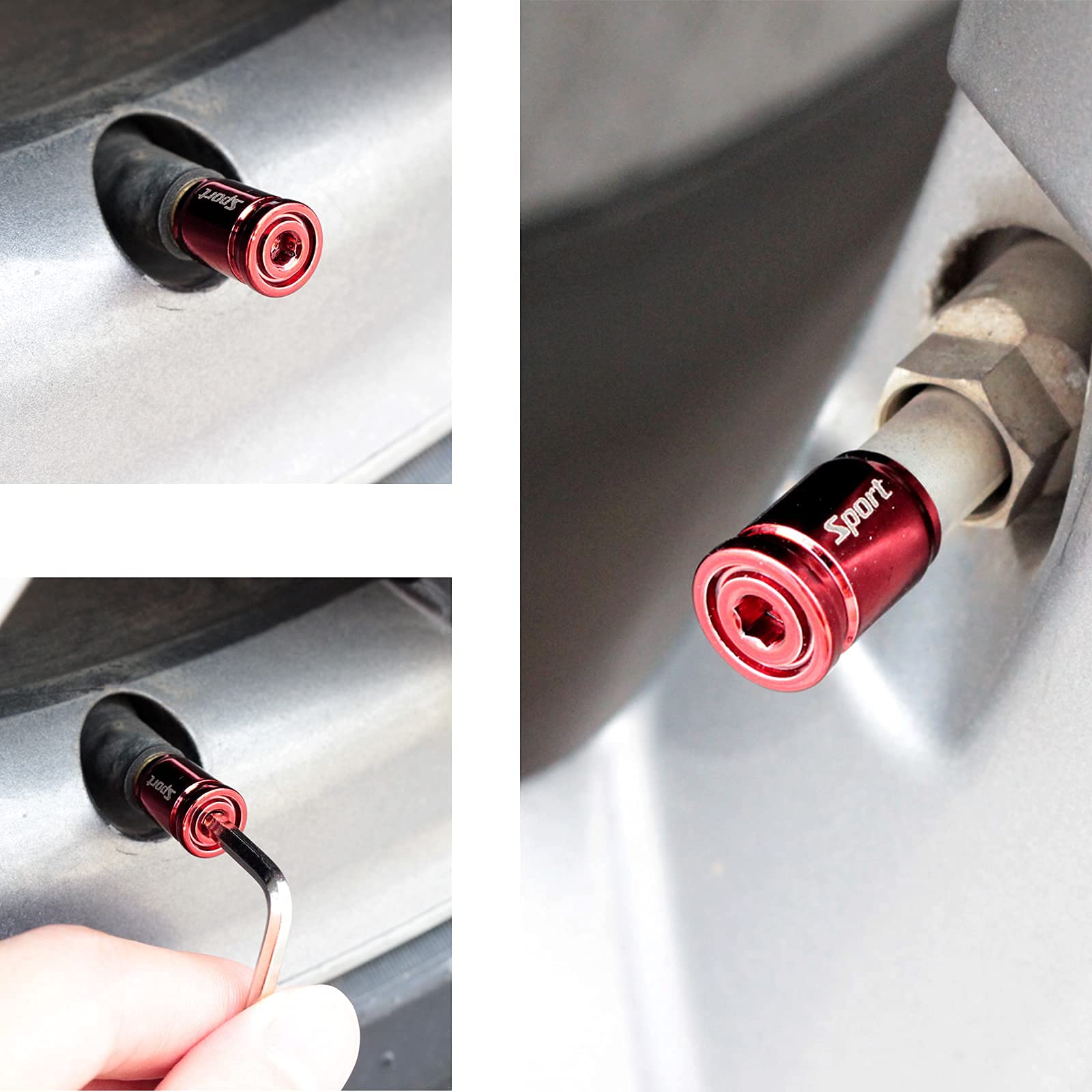 Dsycar Locking Valve Stem Caps Red (8 Pack), Anti Theft Tire Caps With Rubber Ring Tire Wheel Rim Dust Cover Fits Cars, Trucks, Bikes, Motorcycles, Bicycles (8 Pack/Red)