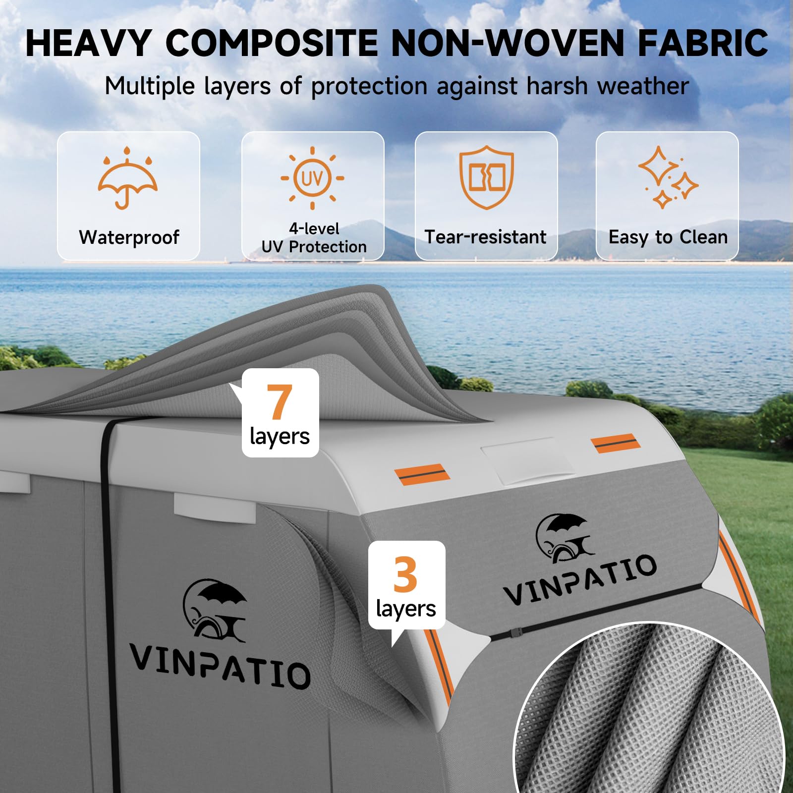 Vinpatio Travel Trailer Rv Cover: 7 Layers Heavy Duty Rv & Trailer Cover, Toy Hauler Cover Fits 14'-16' Rv Camper Cover With 4 T