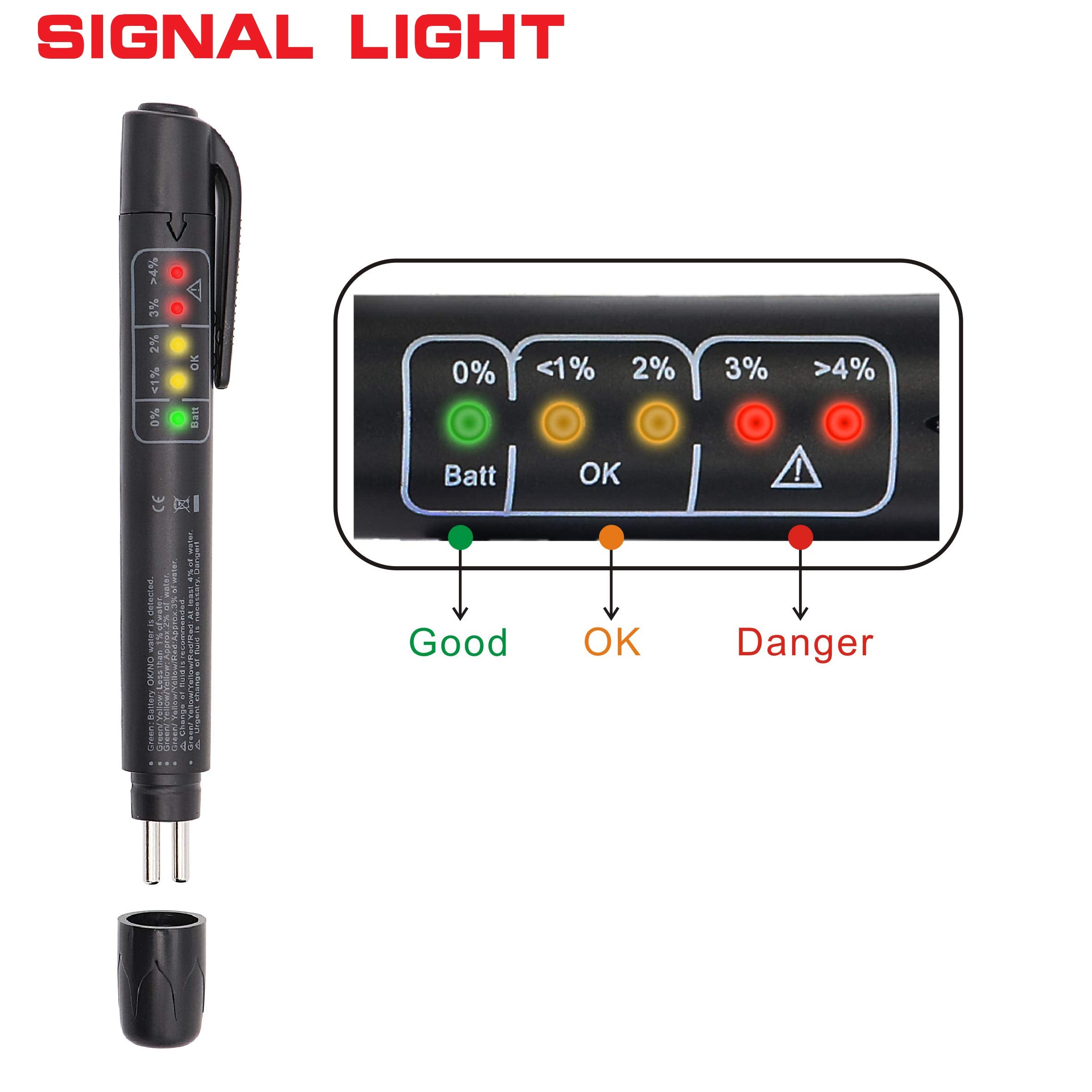 Taxutor 2Pcs Brake Fluid Tester Pen Hydraulic Fluid/Liquid/Oil Moisture Analyzer With 5 Led Indicators, Auto Brake Diagnostic Testing Tool For Dot3 Dot4 Brake Fluid