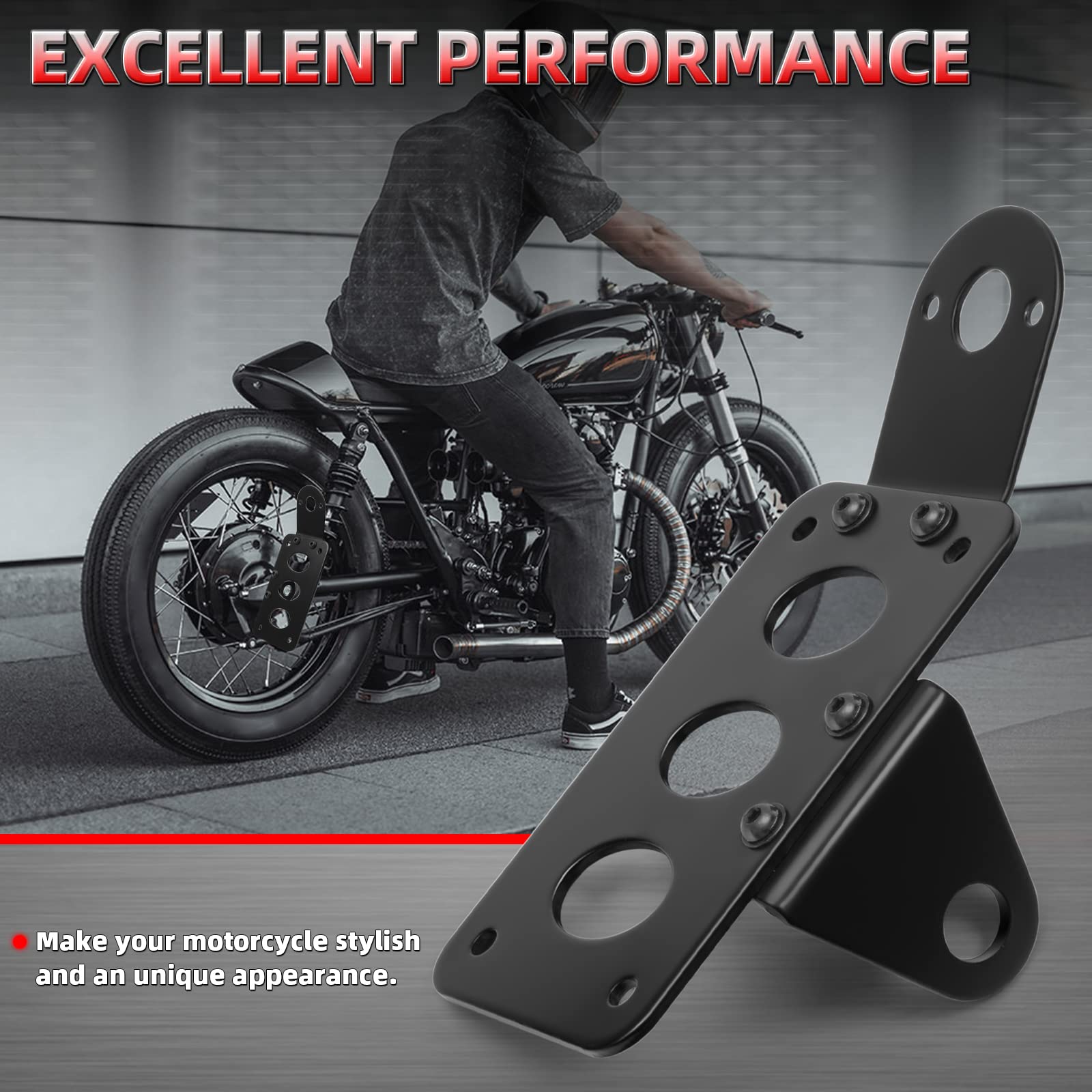 Amazicha Black 3/4'' Tail Light Side Mount License Plate Bracket Horizontal Vertical Holder Compatible For Harley Honda Yamaha S