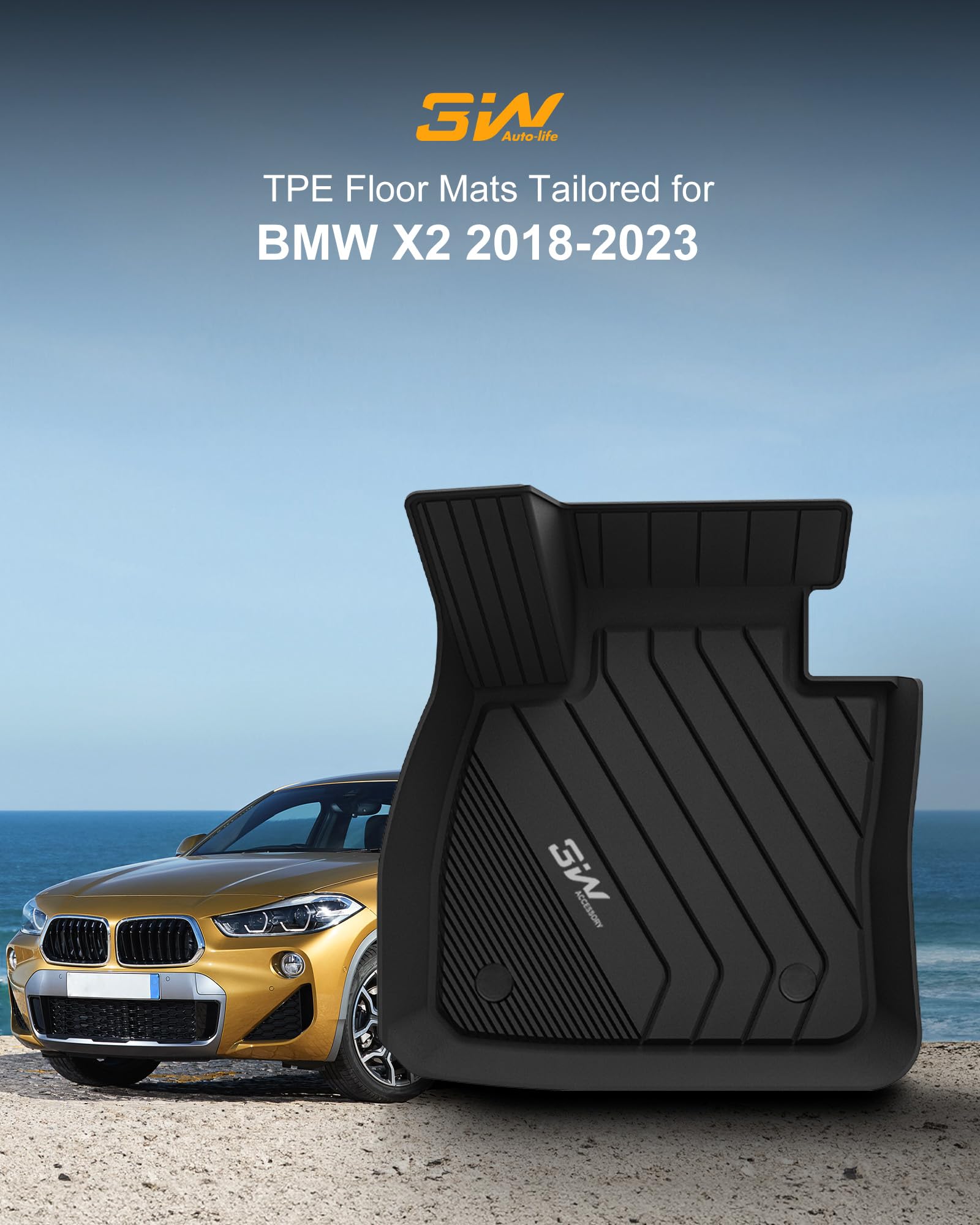 3W Bmw X2 Floor Mats Fit For 2018-2023 & Bmw X1 Floor Liner Fit For 2016-2022 Custom Fit All Weather Tpe Floor Liner For X2 28I