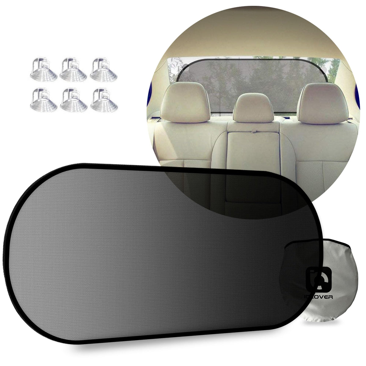 IC ICLOVER Car Sun Shade, UV Protection Folding Auto Rear Window Sunshade, 39 x 20 Inch Universal Mesh Back Window Visor with Su
