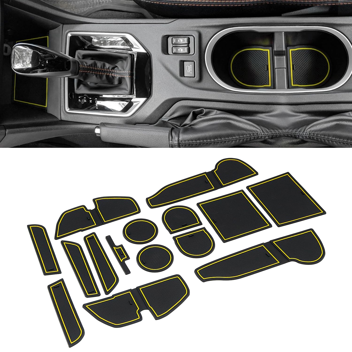 Mochent Cup Holder Insert For Subaru Crosstrek 2023 2022 2021 2020 2019 2018 And For Subaru Impreza 2017-2023 Center Console Mat Non-Slip Door Pocket Liners Interior Accessories (Yellow)
