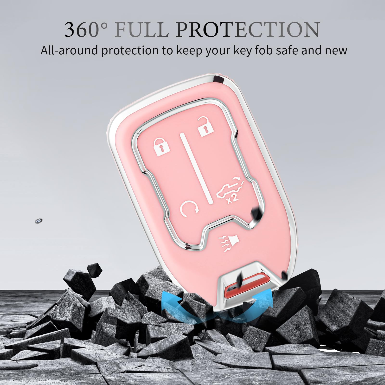 OFFCURVE Key Fob Cover with Keychain Compatible with GMC Key Fob Case for Chevy Suburban Tahoe Terrain Acadia Yukon Silverado GM