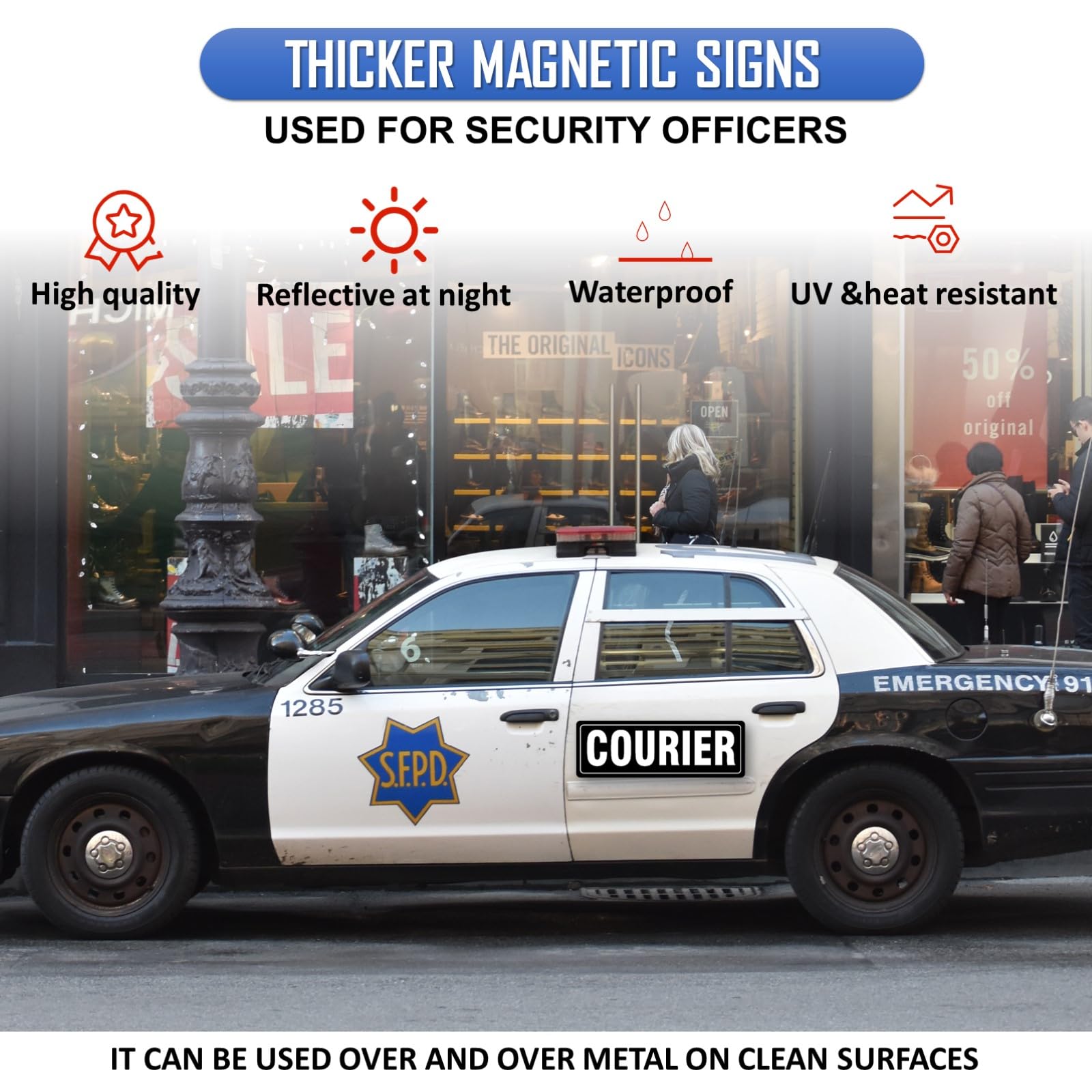 Courier Sign Magnet, Black Courier Car Magnetic Sign for Off Duty Officers 14.2''  5.3'' (2 Pack)