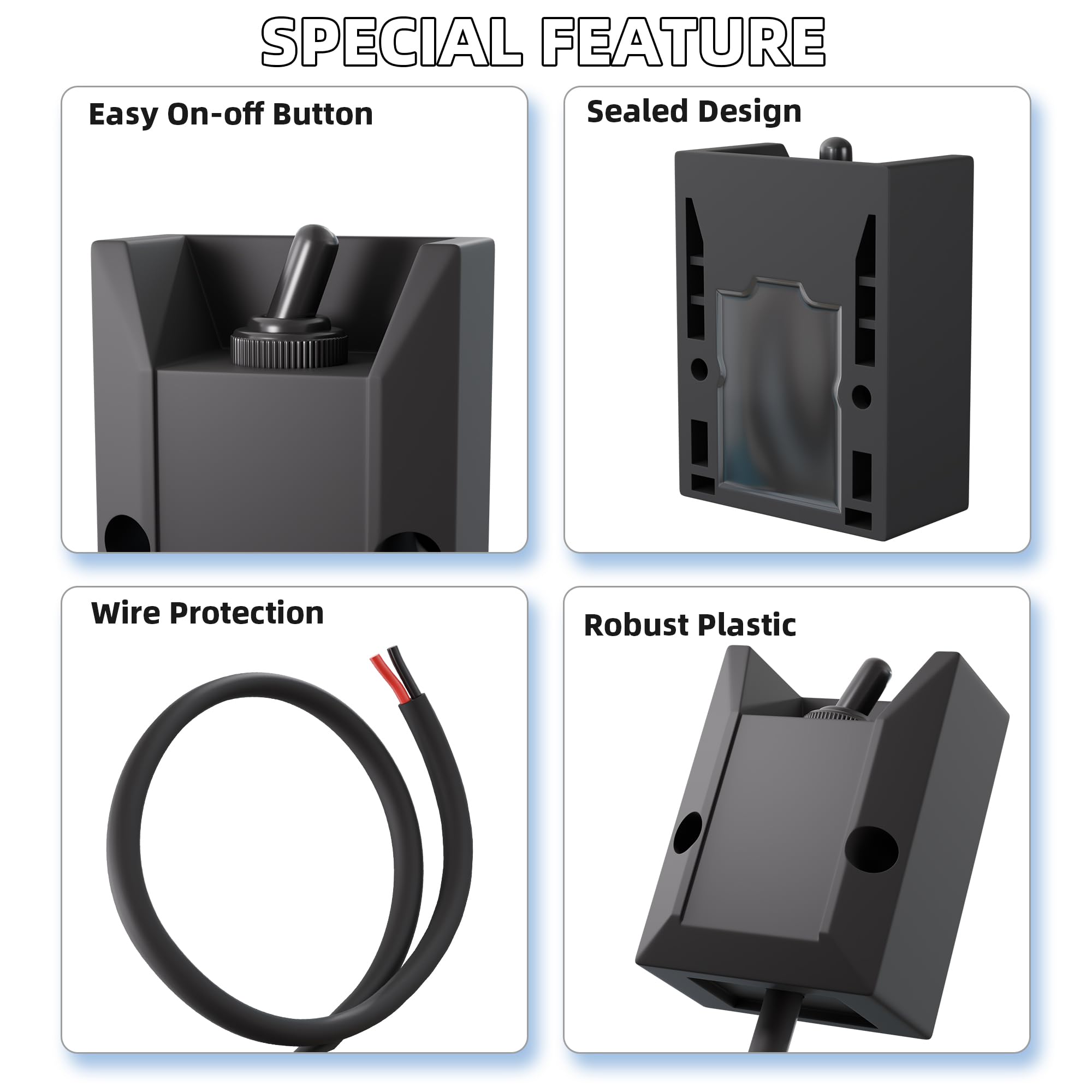 RVMARINEPAT Wired Toggle Switch 12V Waterproof Heavy Duty Switch DC 12V 30A SPST ON/Off 2 Pin Latching Rocker Wiring Switch 2 Fe