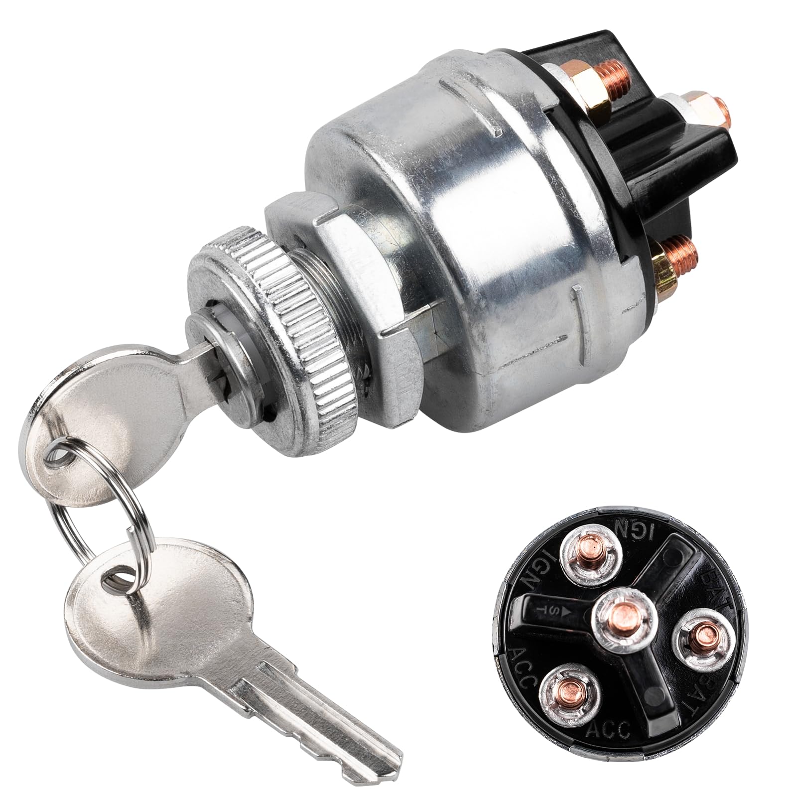 Ignition Switch With Key, Siasky 4 Position Universal Key Switch, Starter Switch 12V Fit Forklift, Car, Trailer, Tractor, Truck, Acc/Off/Ign/Start