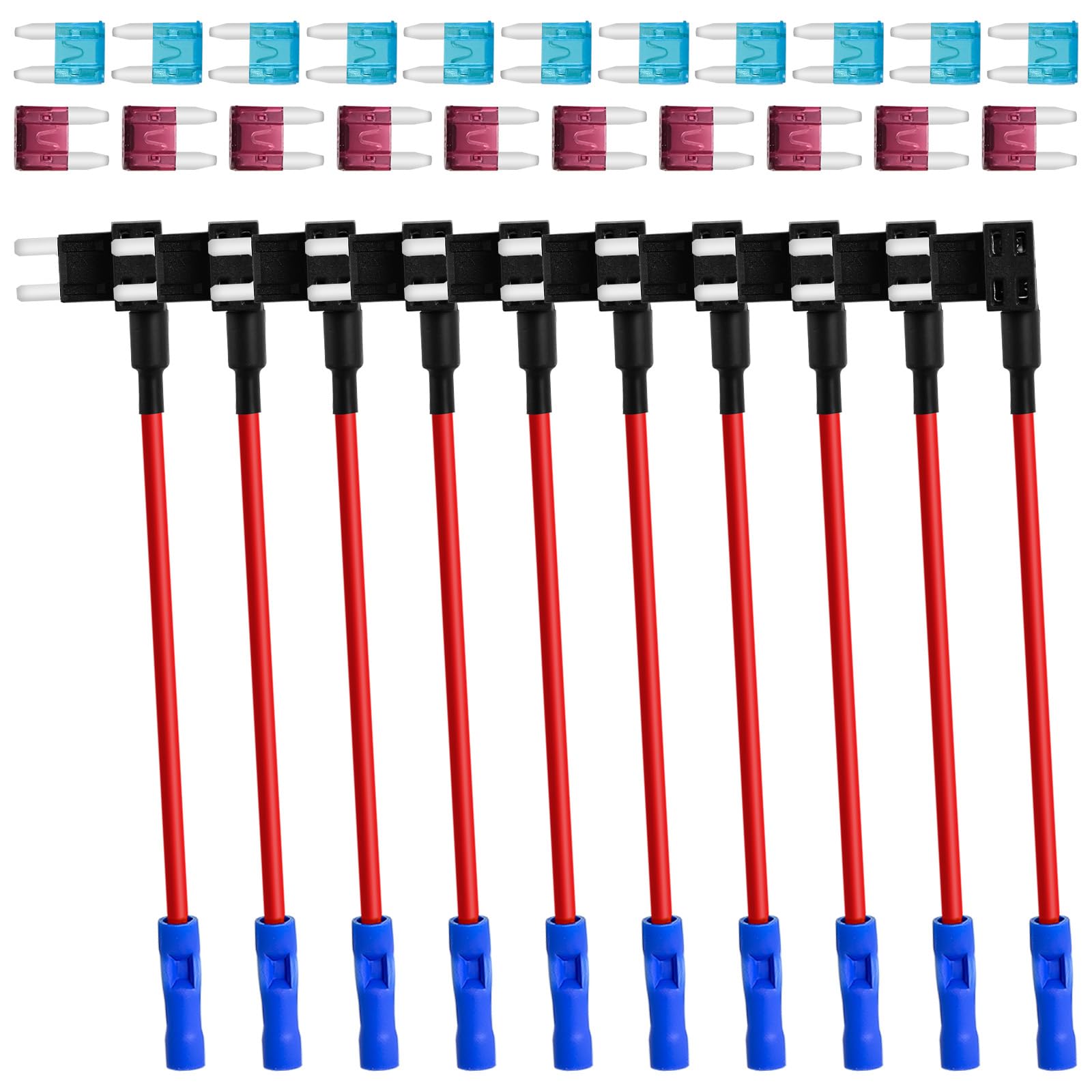 Muhize Mini Fuse Taps - Upgraded 10 Pack Auto Fuse Holder(2023 New), 12V Car Rv Camper Add-A-Circuit Fuse Tap Adapter, With 15 Amp And 40 Amp Mini Atm Apm Blade Fuse
