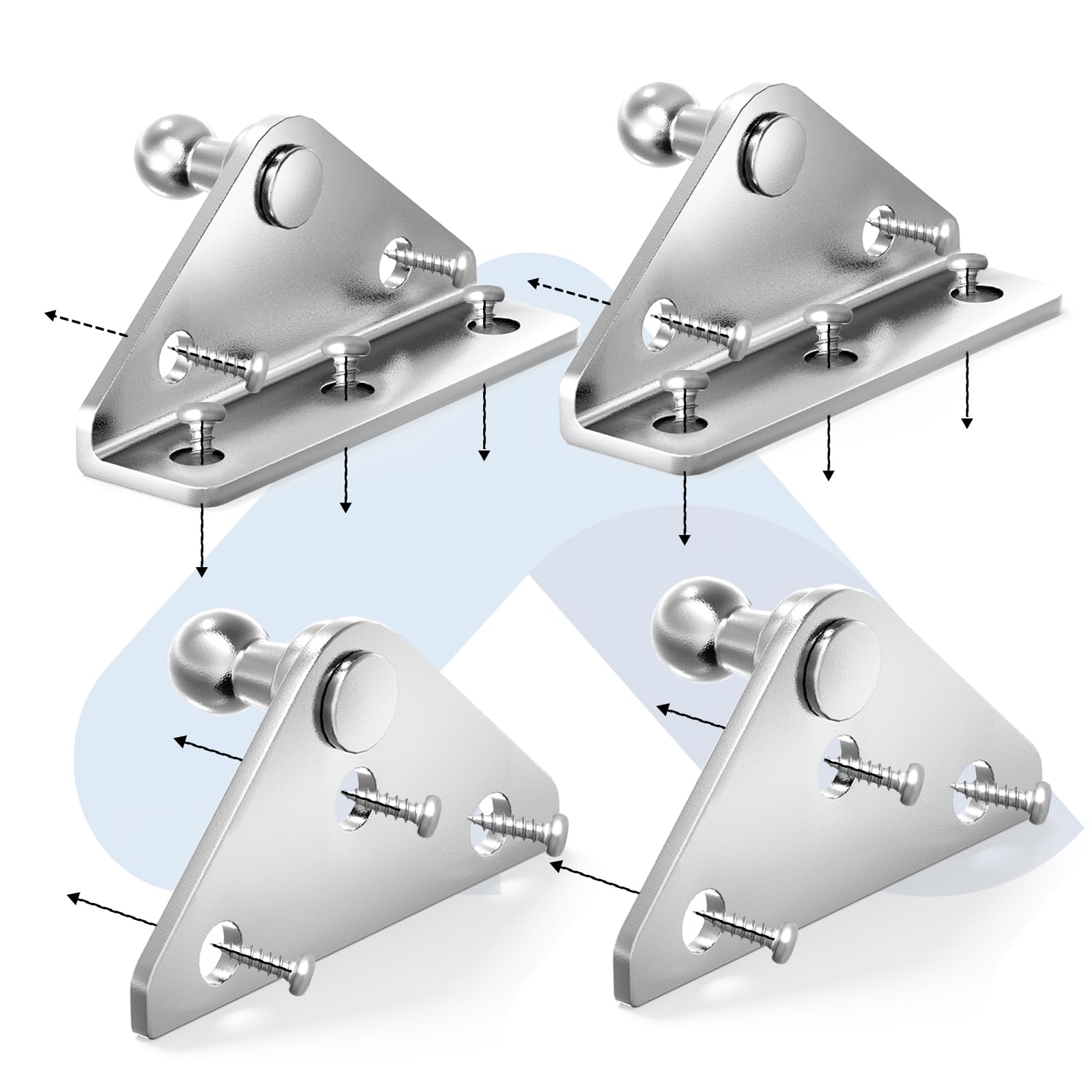 ARANA 10MM Ball Stud Mounting Bracket for Universal Gas Struts Lift Supports Shocks Spring Prop Mounts Brackets Silver 4PCS with