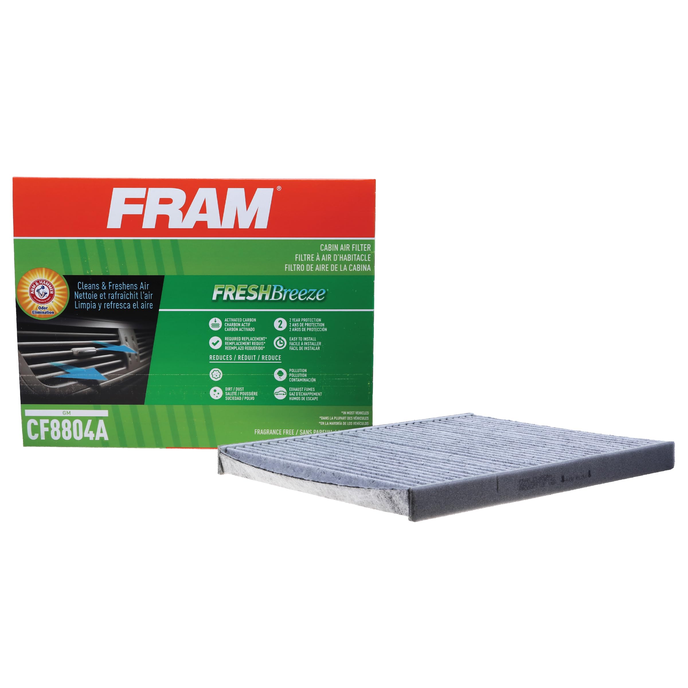 Fram Fresh Breeze Cabin Air Filter Replacement For Car Passenger Compartment W/ Arm And Hammer Baking Soda, Easy Install, Cf8804