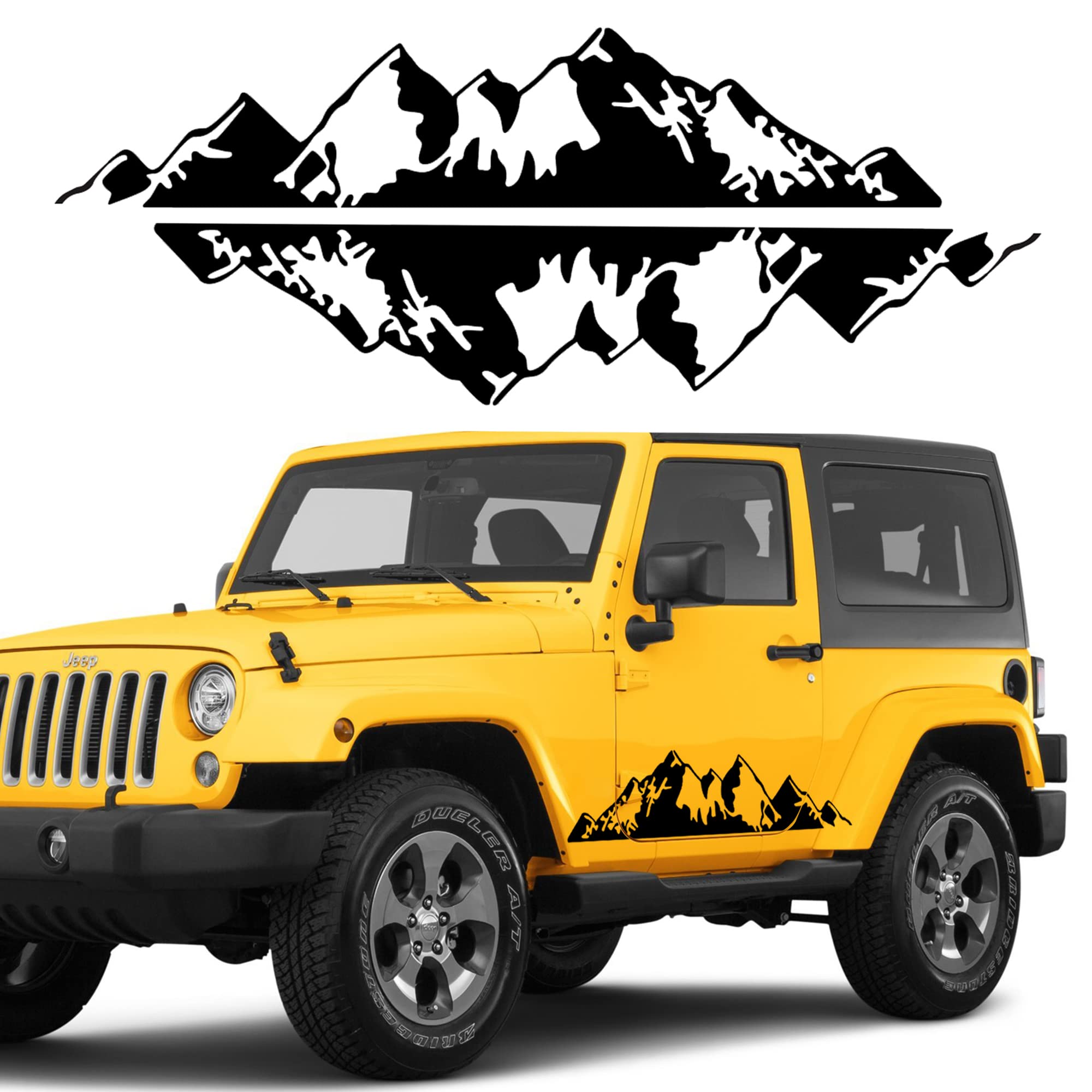 Practisol 1 Pairs Mountain Stickers For Car, Mountains Graphic Car Decals For Side Body Door Tailgate, Mountain Decal Vinyl Car Sticker For Pickup Truck Suv Rv Off-Road Vehicles (29.9X6.5 Inch, Black)