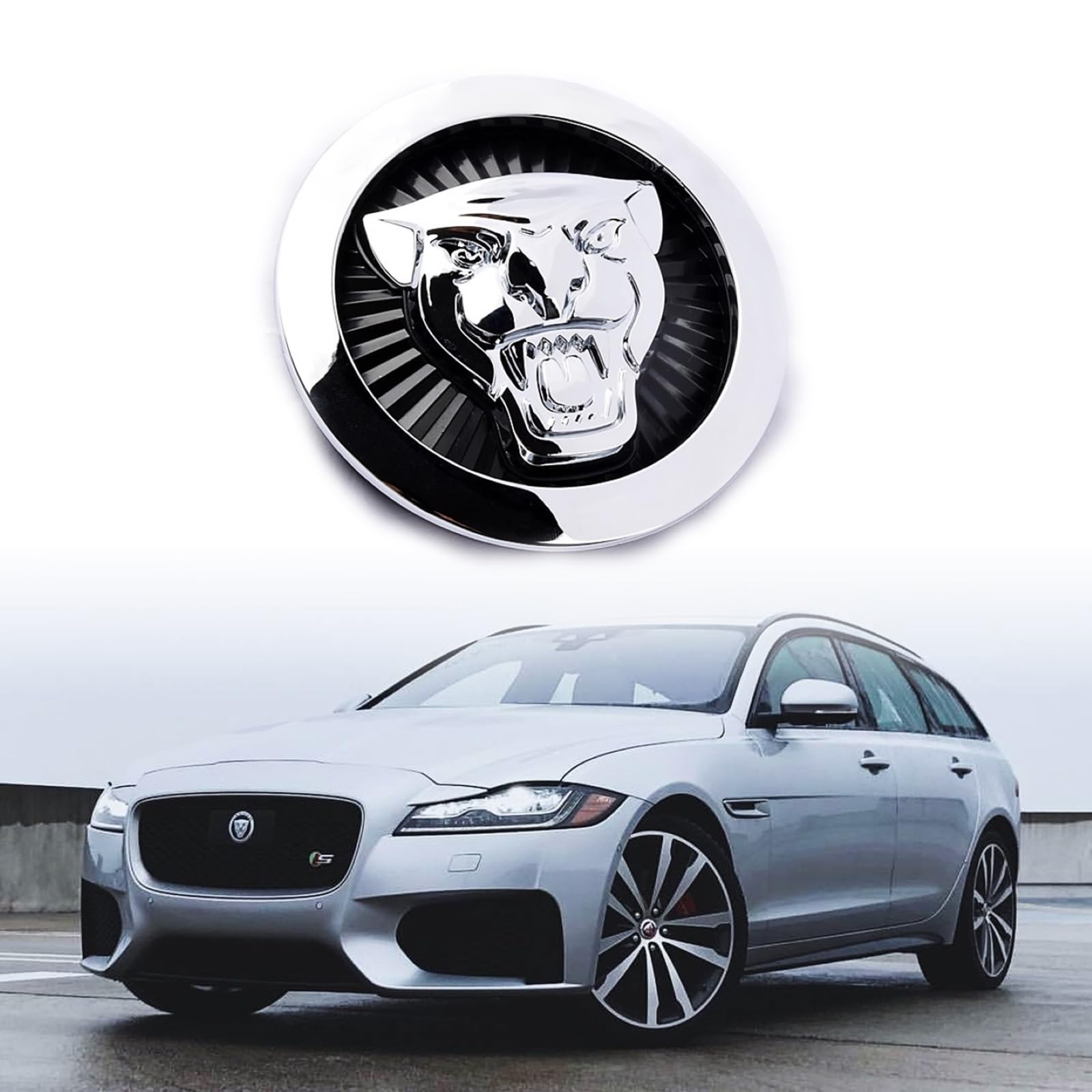 AULPEE Emblem Compatible with XE XF XJ F-Type F-PACE Front Center Grille Emblem 3.38inch Car Badge Emblem Accessories(Front Blac